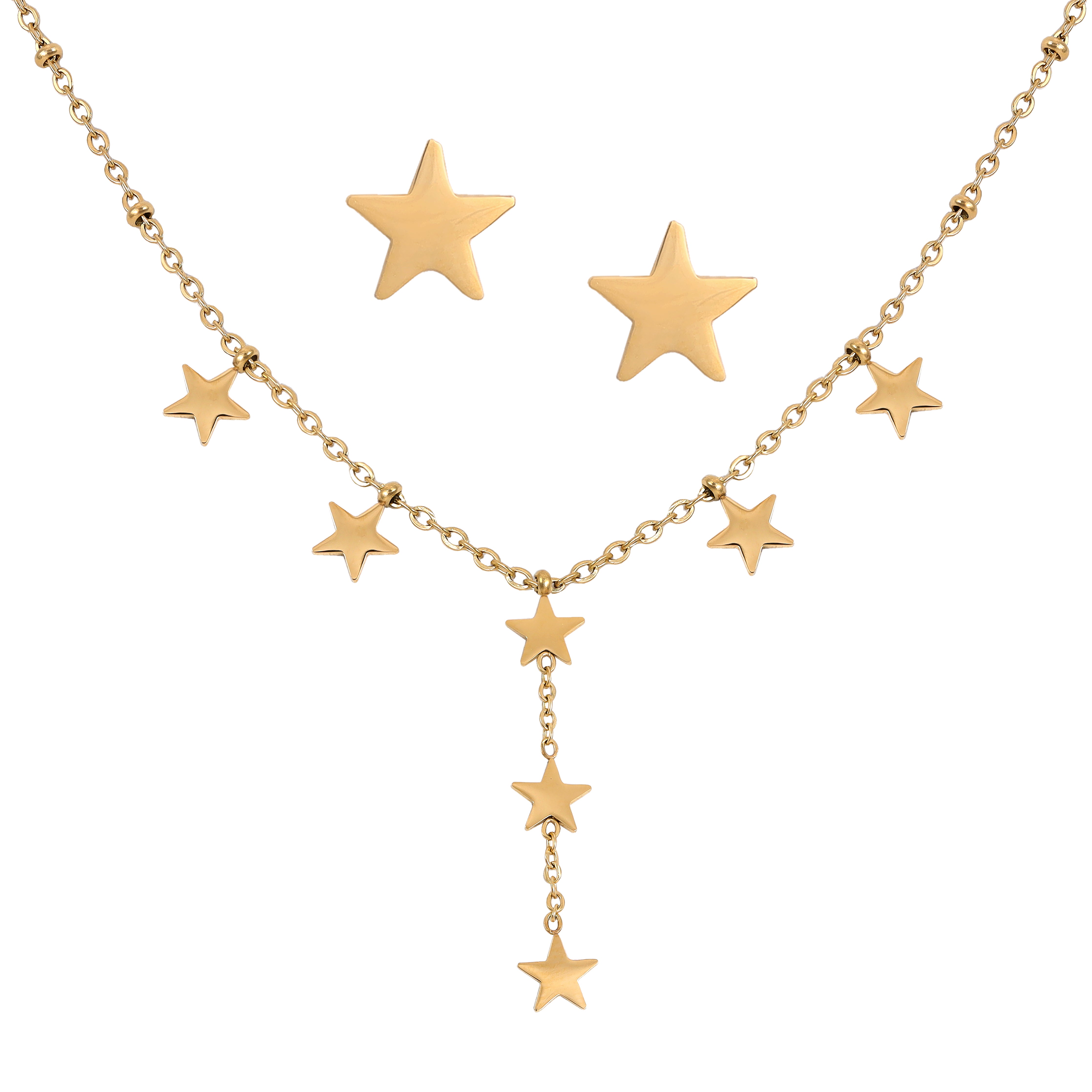 Damen Set Ankerkette mit Stern Anhänger & Ohrringe aus Edelstahl 18K vergoldet - Taipan Schmuck