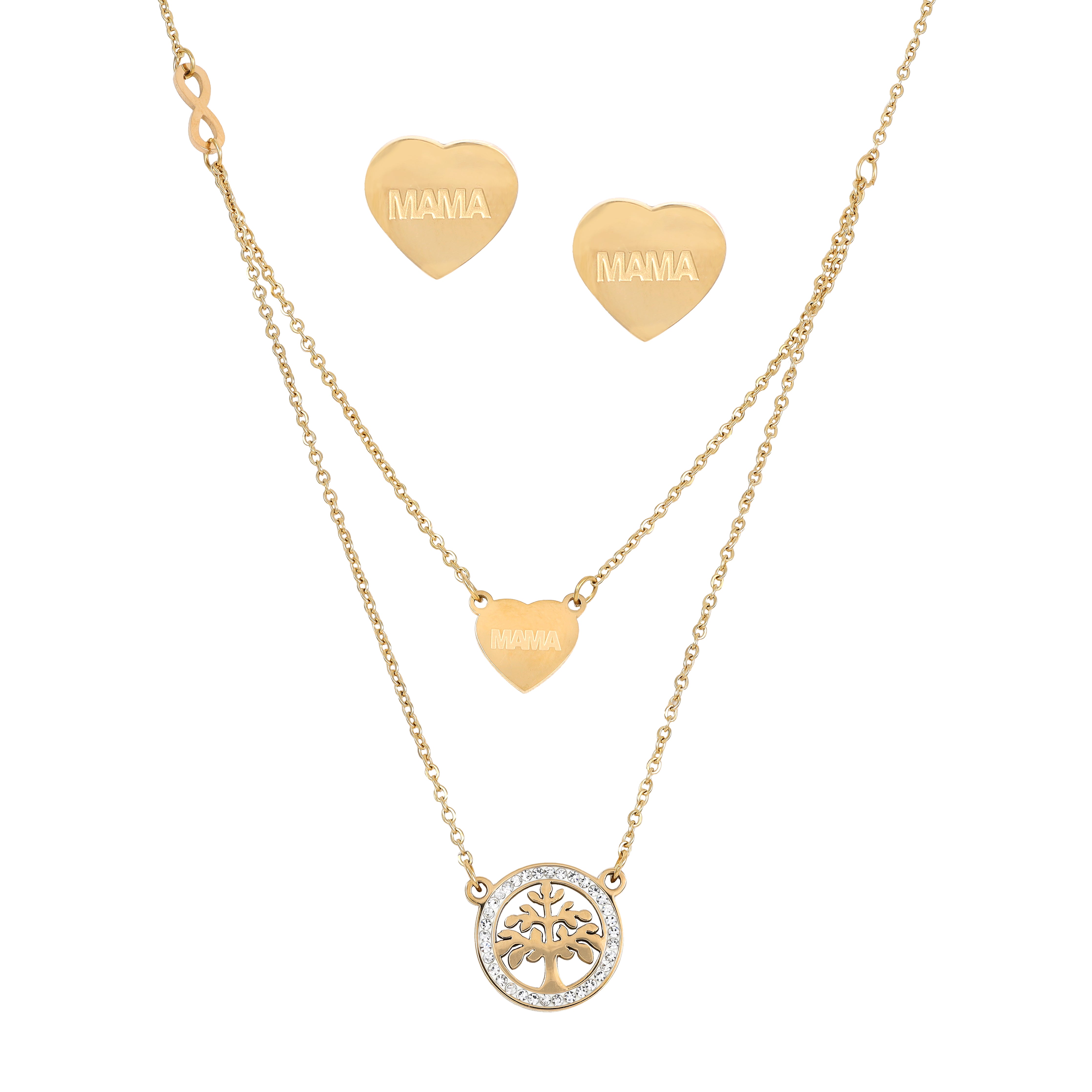 Damen Set Ankerkette + Mama Ohrringe Baum des Lebens aus Edelstahl 18K vergoldet - Taipan Schmuck