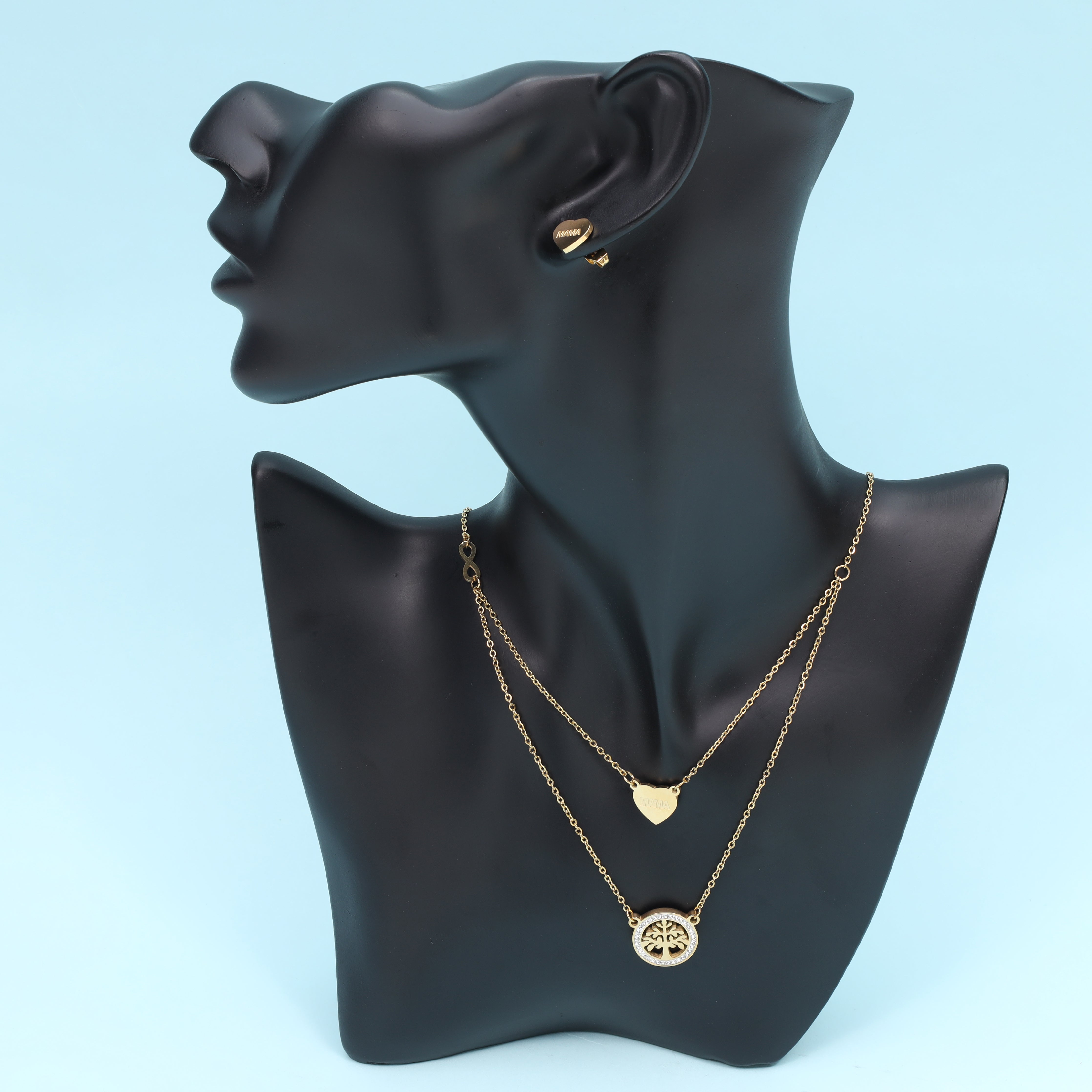 Damen Set Ankerkette + Mama Ohrringe Baum des Lebens aus Edelstahl 18K vergoldet - Taipan Schmuck