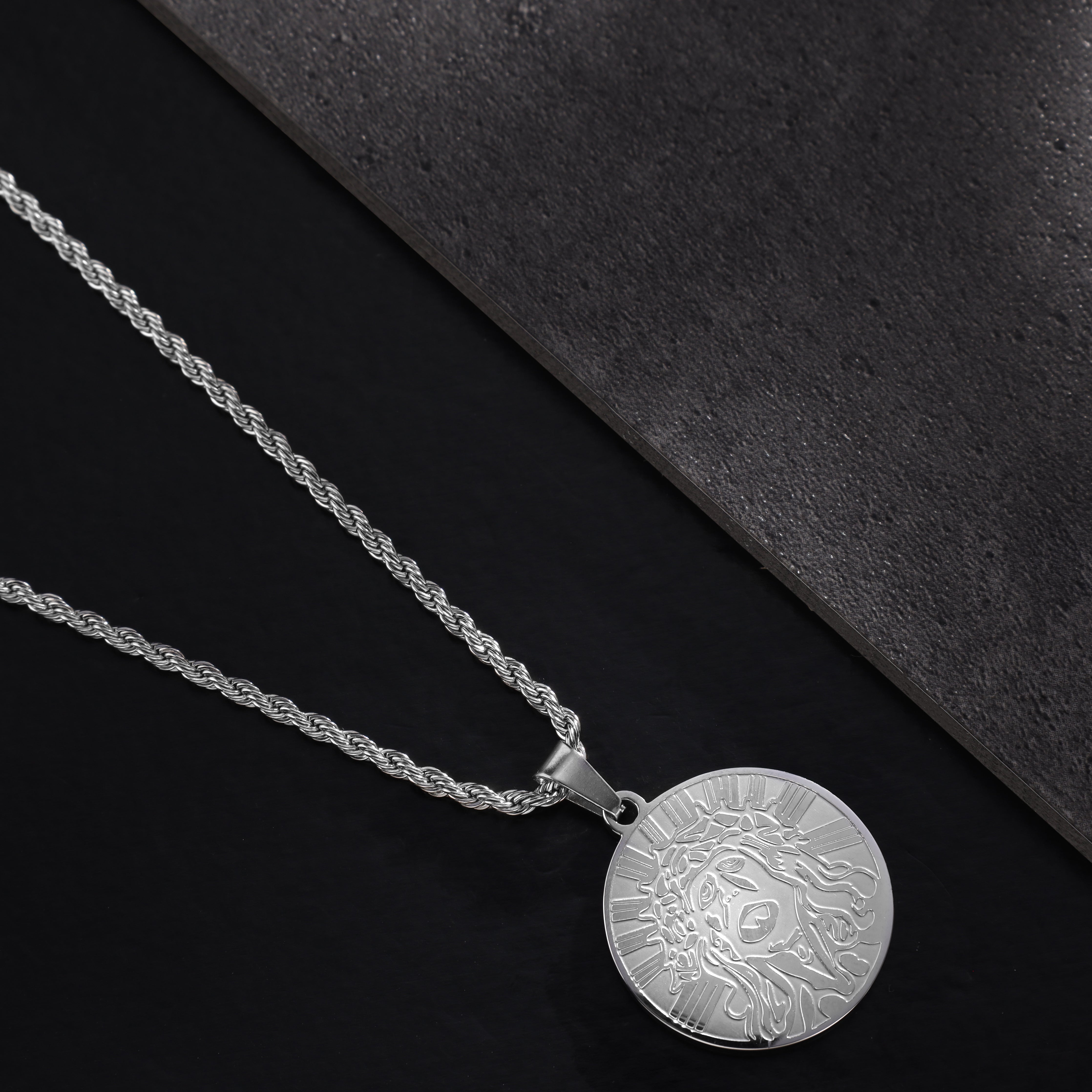 SET Kordelkette + Panzerkette mit Jesus Anhänger aus Edelstahl - Taipan Schmuck
