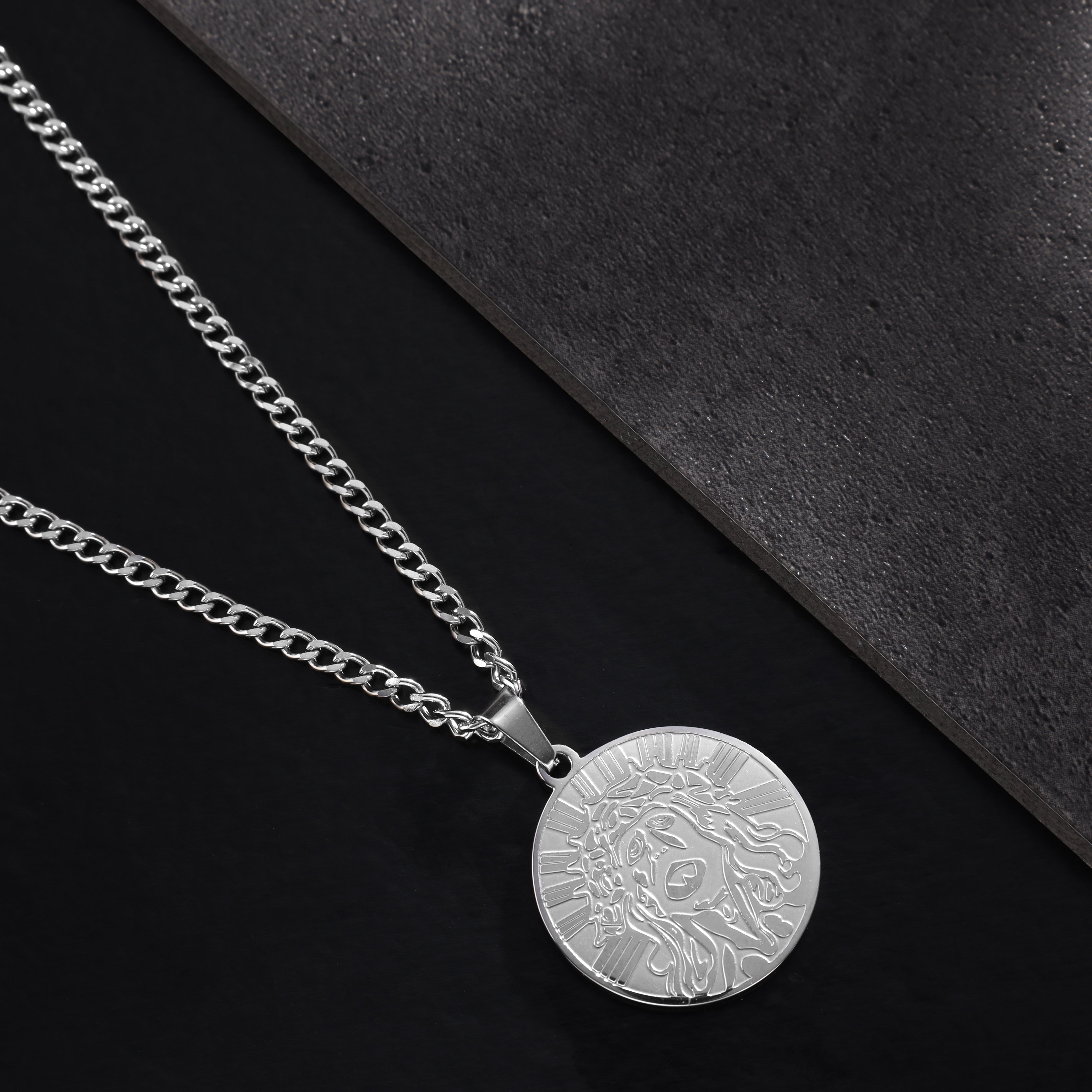 SET Kordelkette + Panzerkette mit Jesus Anhänger aus Edelstahl - Taipan Schmuck