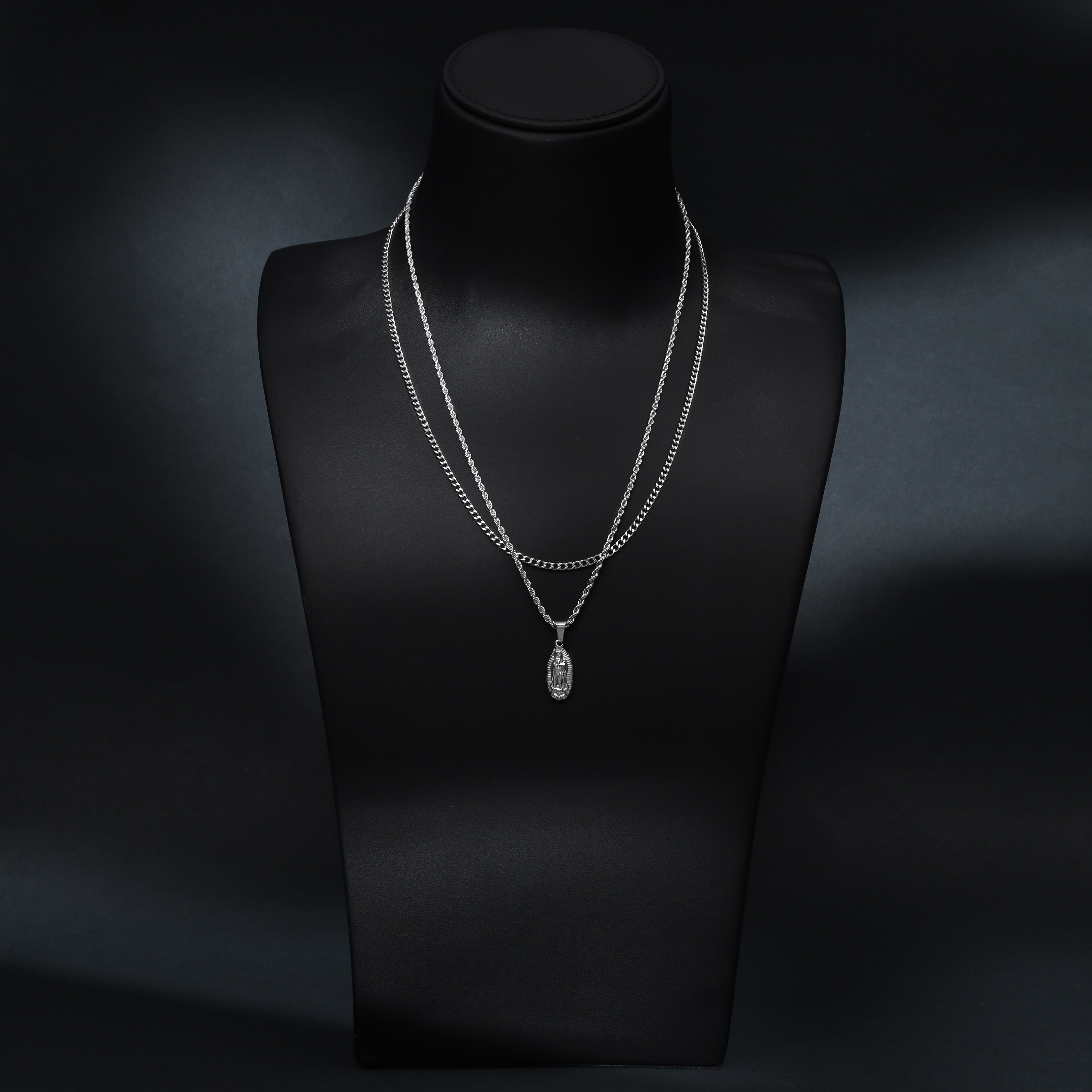 SET Kordelkette + Panzerkette mit Heilige Maria Anhänger aus Edelstahl - Taipan Schmuck