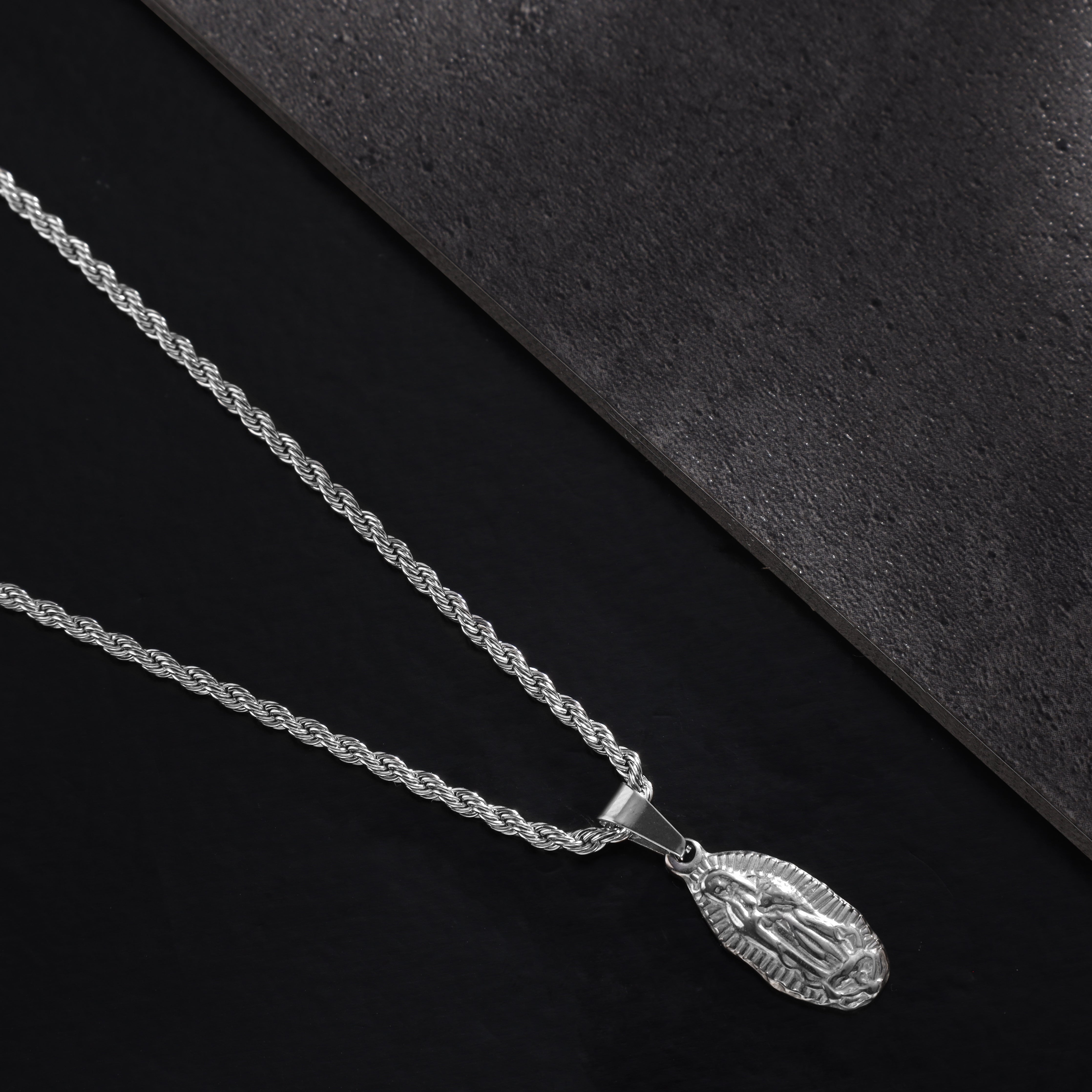 SET Kordelkette + Panzerkette mit Heilige Maria Anhänger aus Edelstahl - Taipan Schmuck