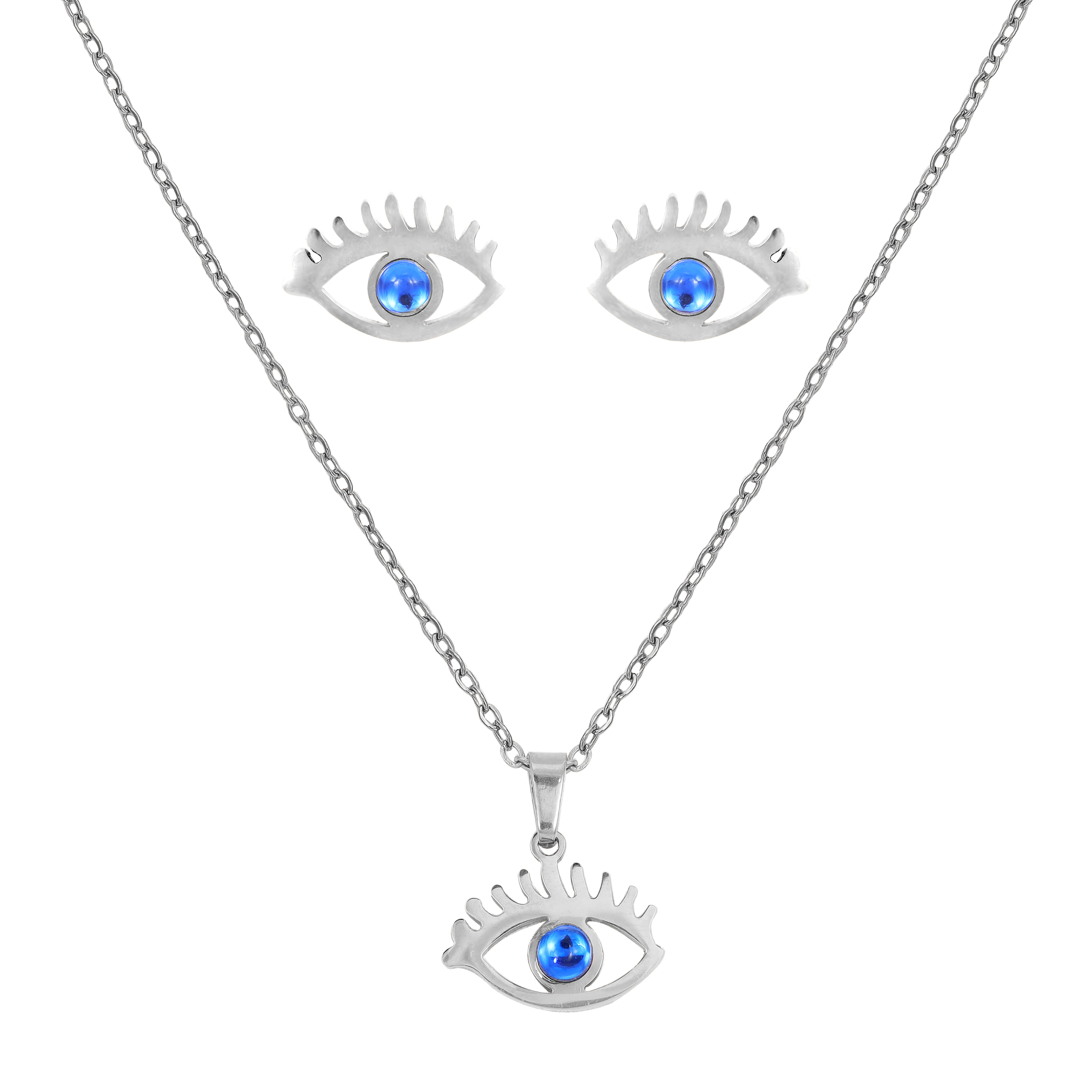 Damen Set Ankerkette mit Evil Eye Anhänger, Ohrringe aus Edelstahl - Taipan Schmuck