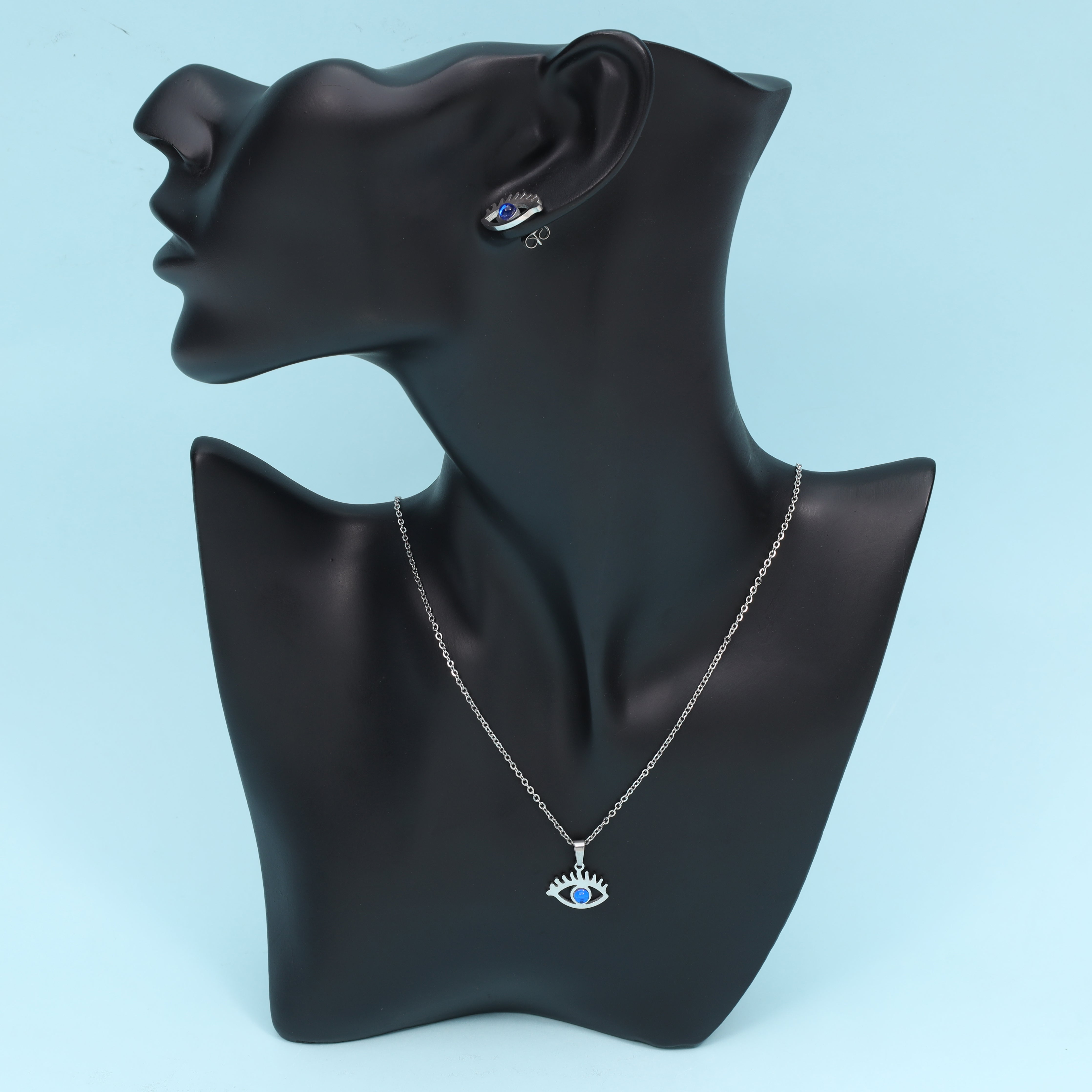 Damen Set Ankerkette mit Evil Eye Anhänger, Ohrringe aus Edelstahl - Taipan Schmuck
