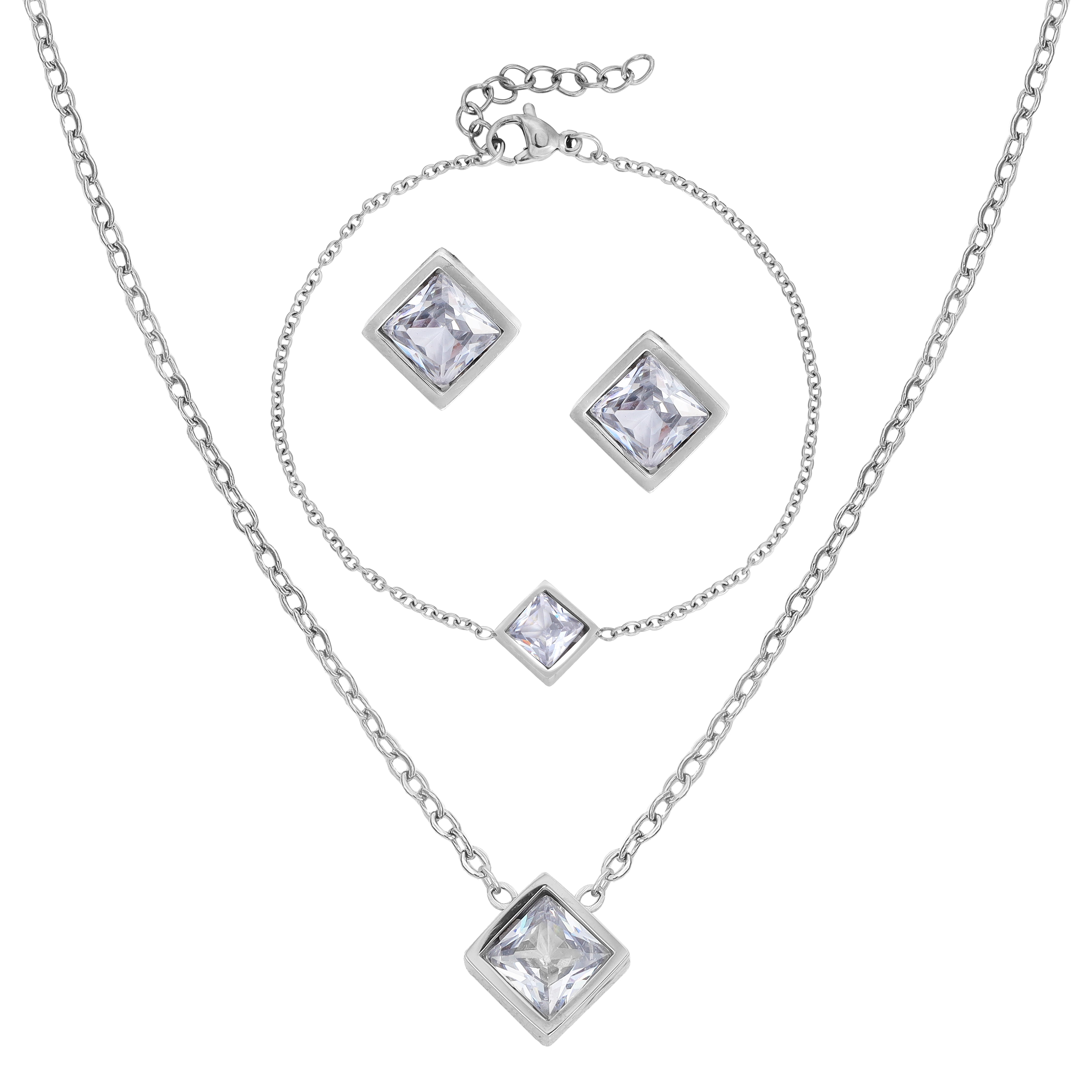 Damen Set Ankerkette Diamonds Anhänger, Ohrringe, Armband aus Edelstahl