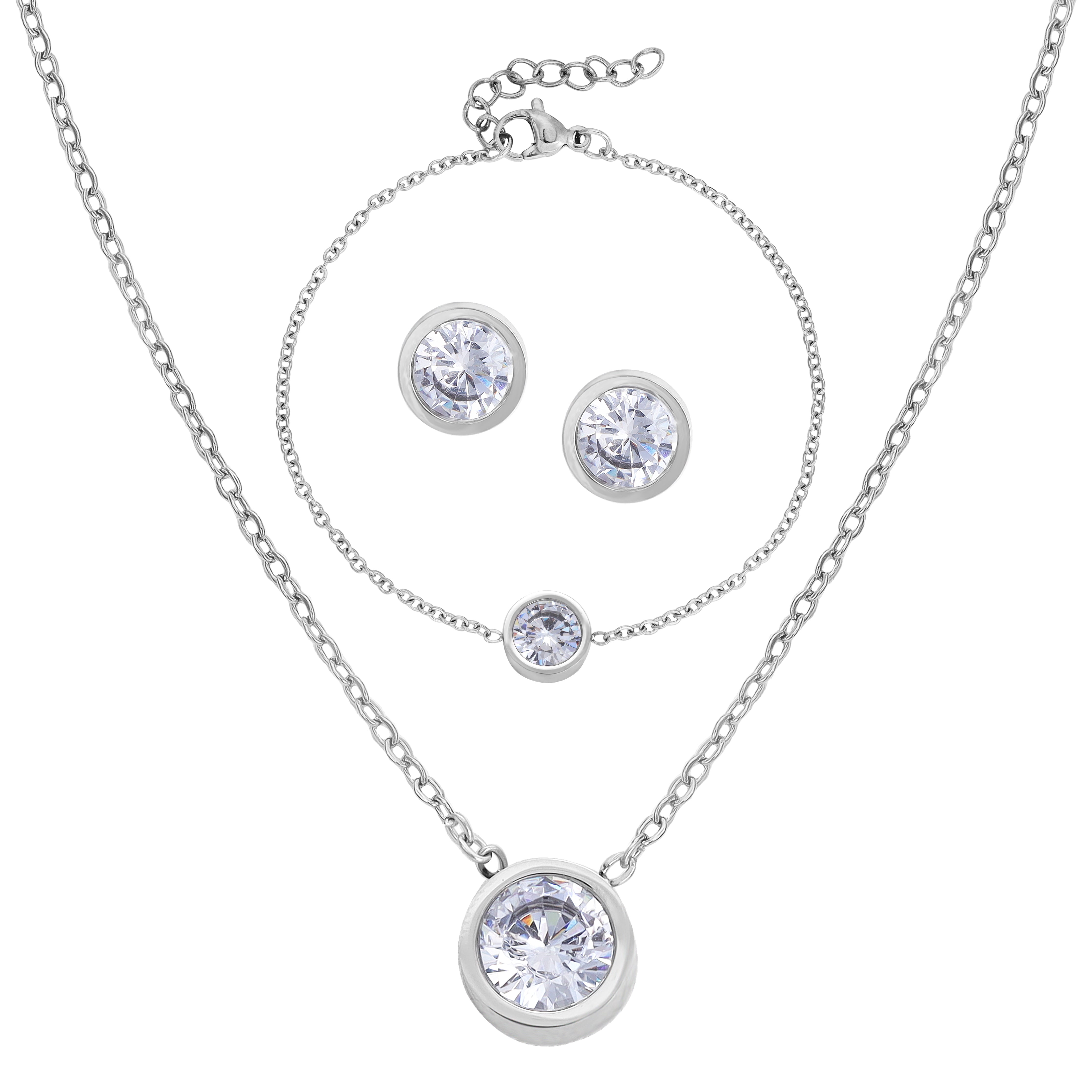 Damen Set Ankerkette Diamonds Anhänger, Ohrringe, Armband aus Edelstahl - Taipan Schmuck