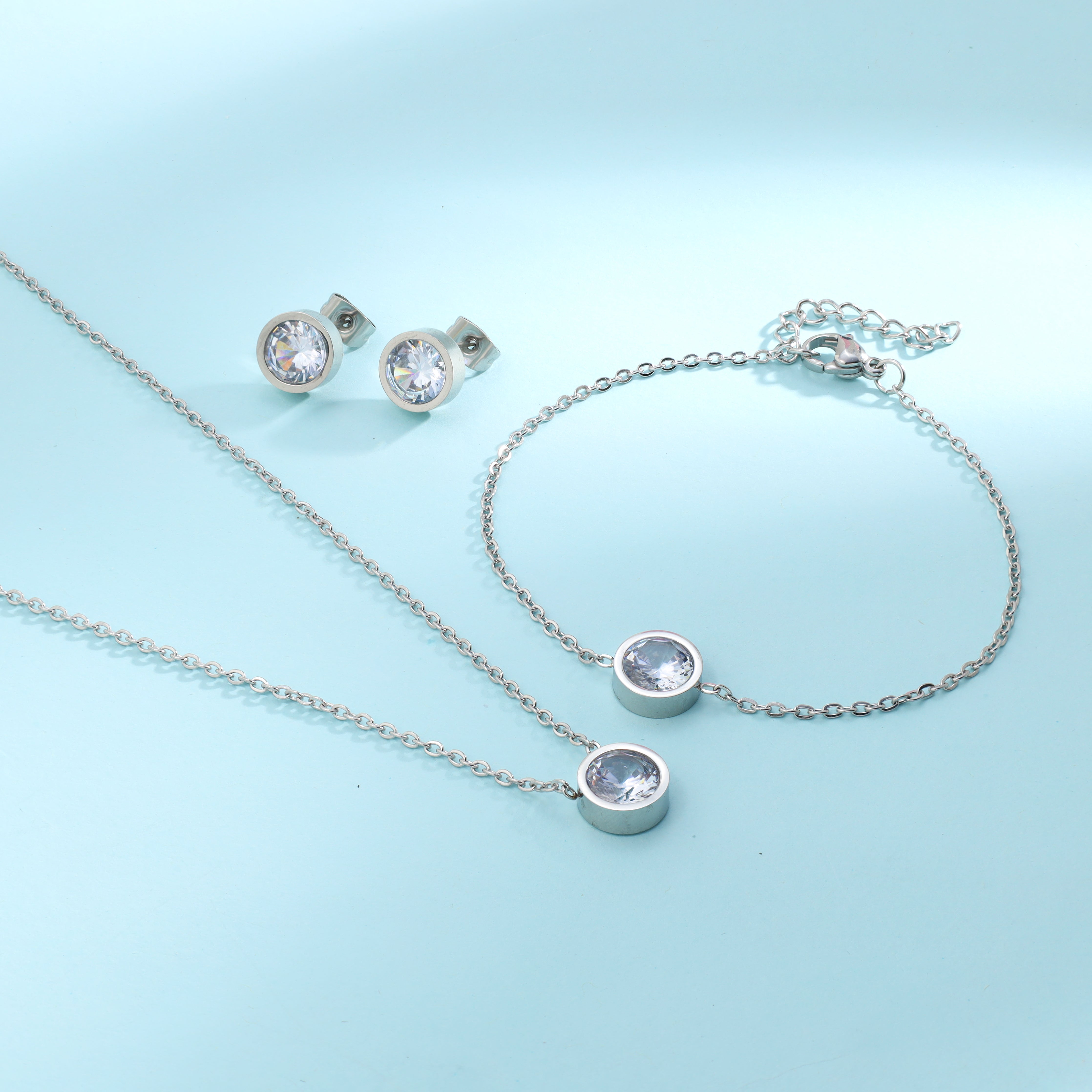 Damen Set Ankerkette Diamonds Anhänger, Ohrringe, Armband aus Edelstahl - Taipan Schmuck
