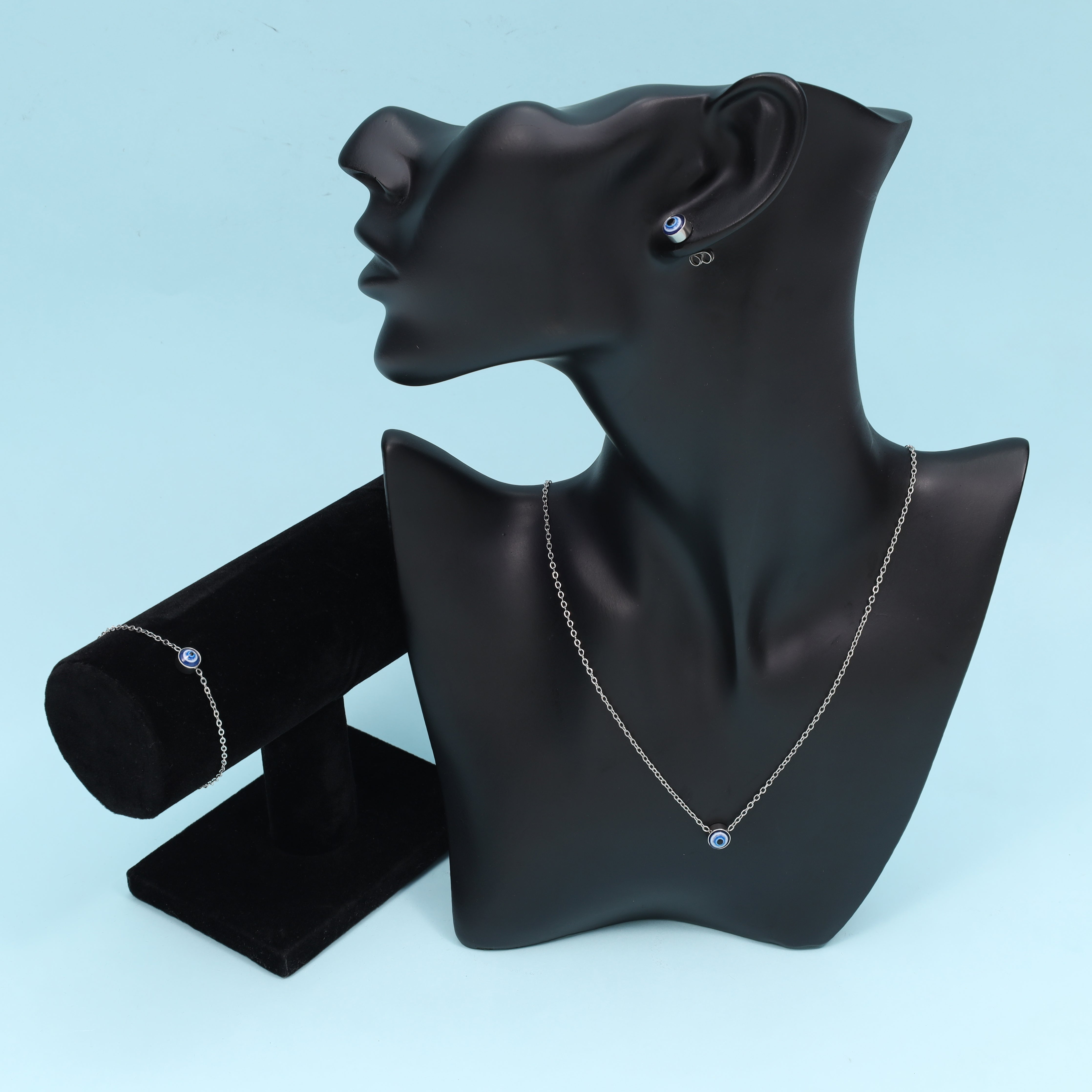 Damen Set Ankerkette Evil Eye Anhänger, Ohrringe, Armband aus Edelstahl - Taipan Schmuck