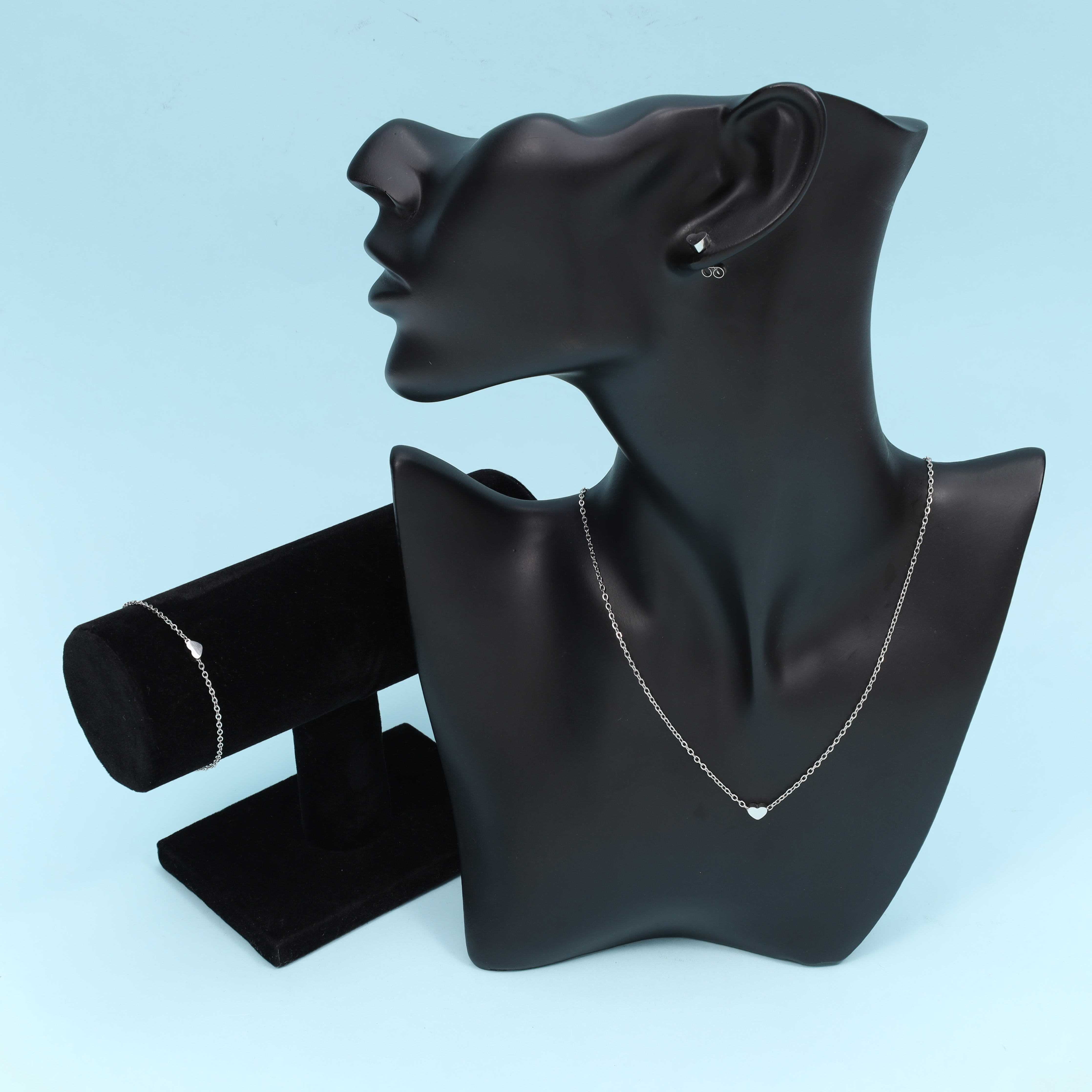 Damen Set Ankerkette mit Hertz Anhänger, Ohrringe, Armband aus Edelstahl - Taipan Schmuck