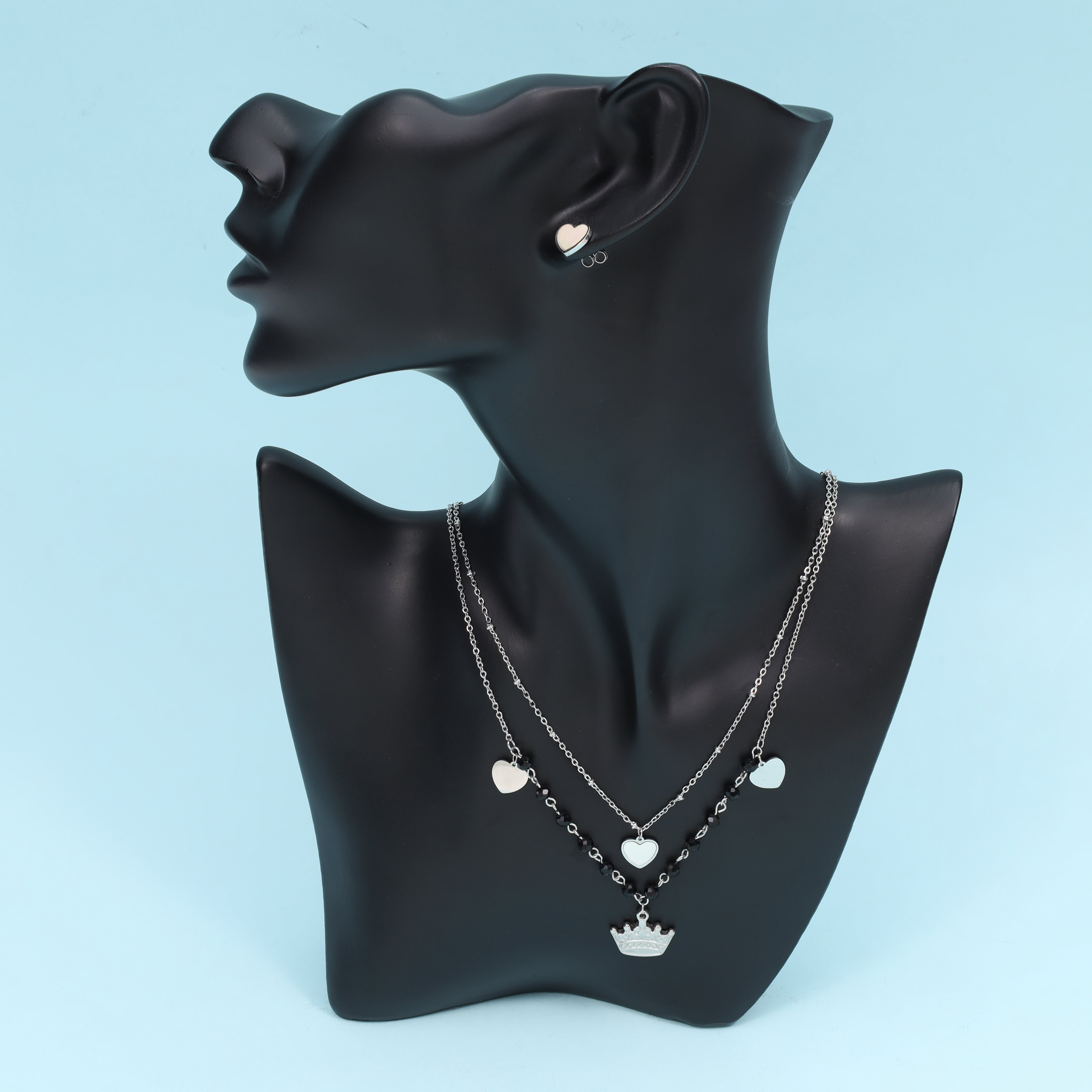 Damen Set Ankerkette mit Krone Herz Anhänger, Ohrringe aus Edelstahl - Taipan Schmuck