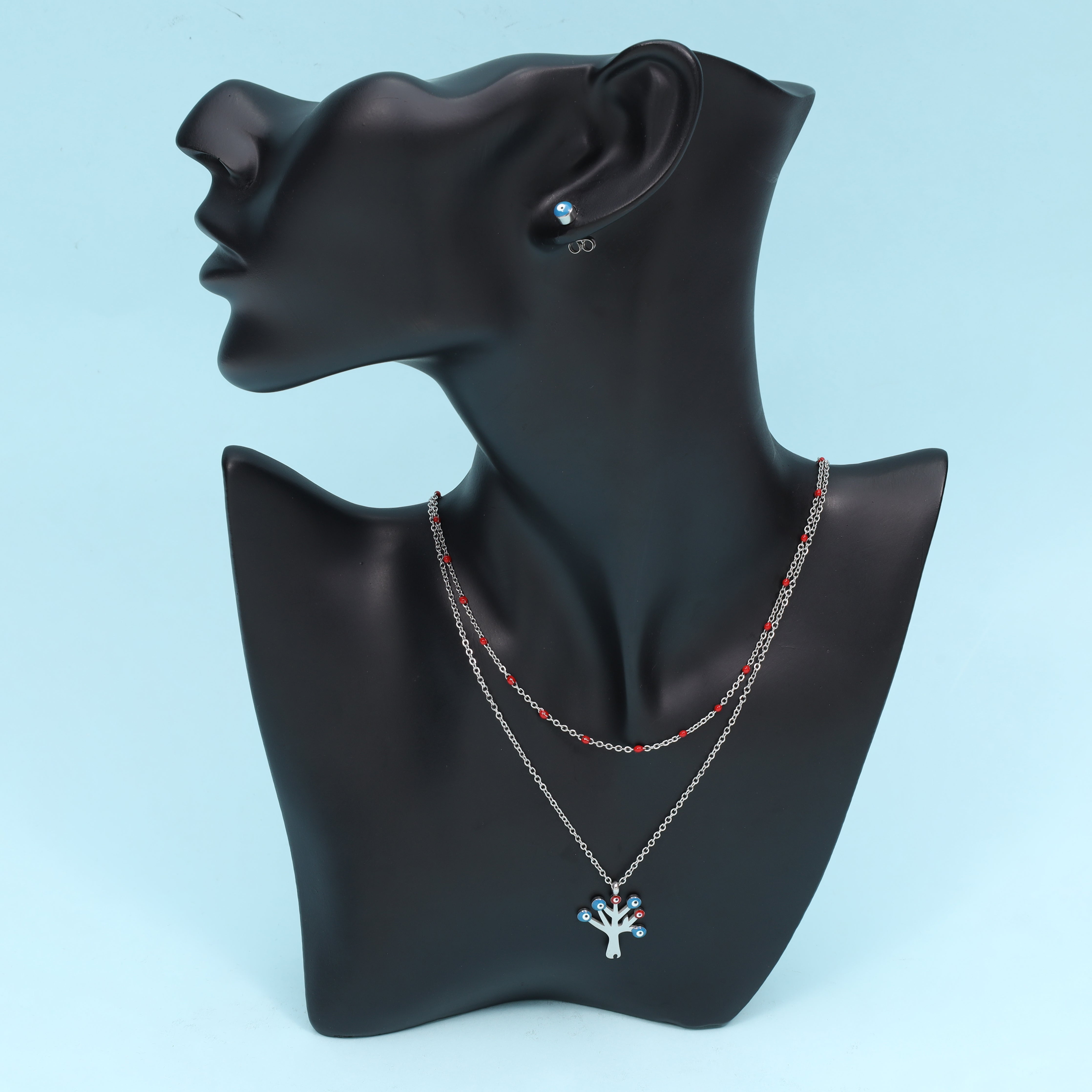 Damen Set Ankerkette mit Evil Eye Anhänger, Ohrringe aus Edelstahl - Taipan Schmuck