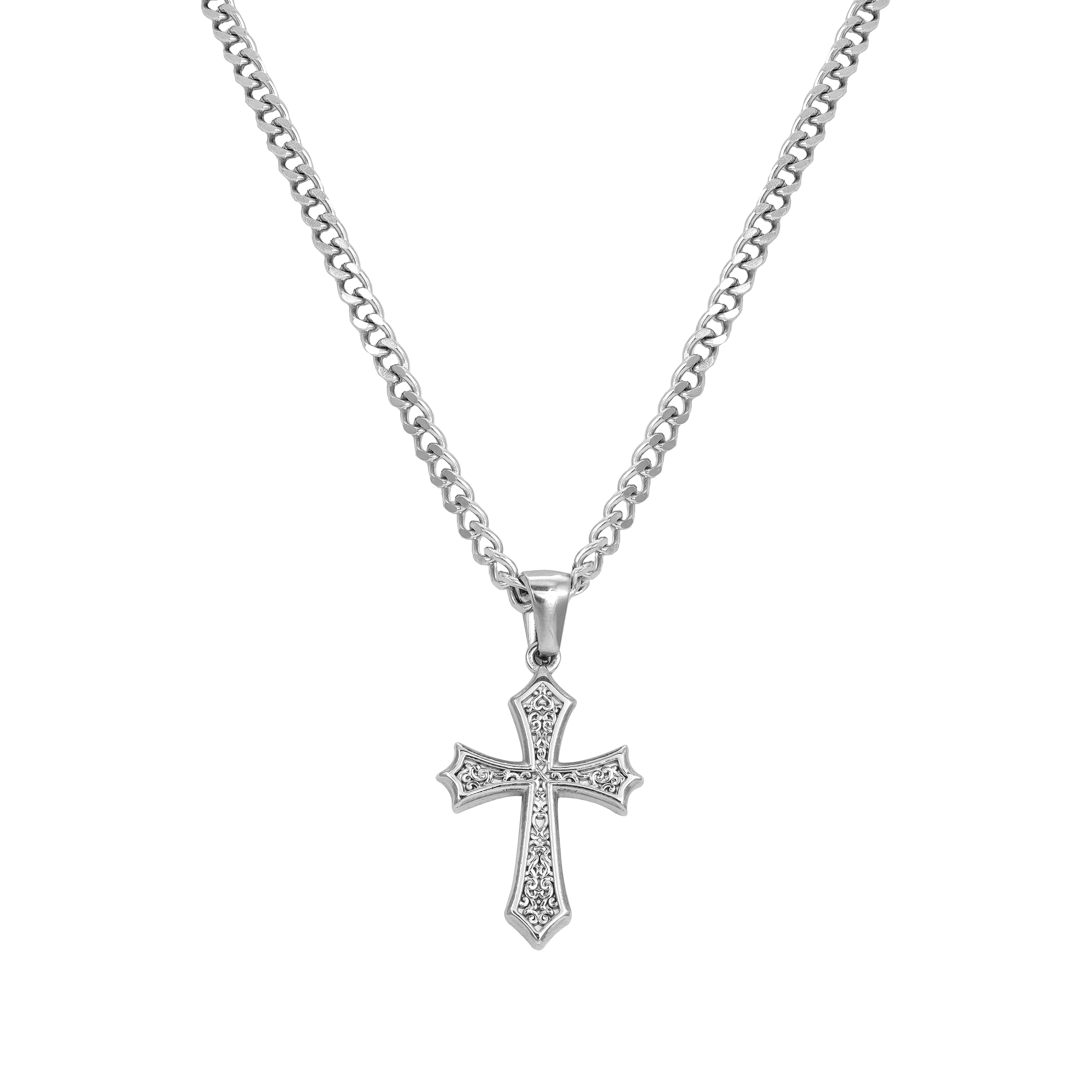 Set Panzerkette mit Kreuz Anhänger aus Edelstahl - Taipan Schmuck