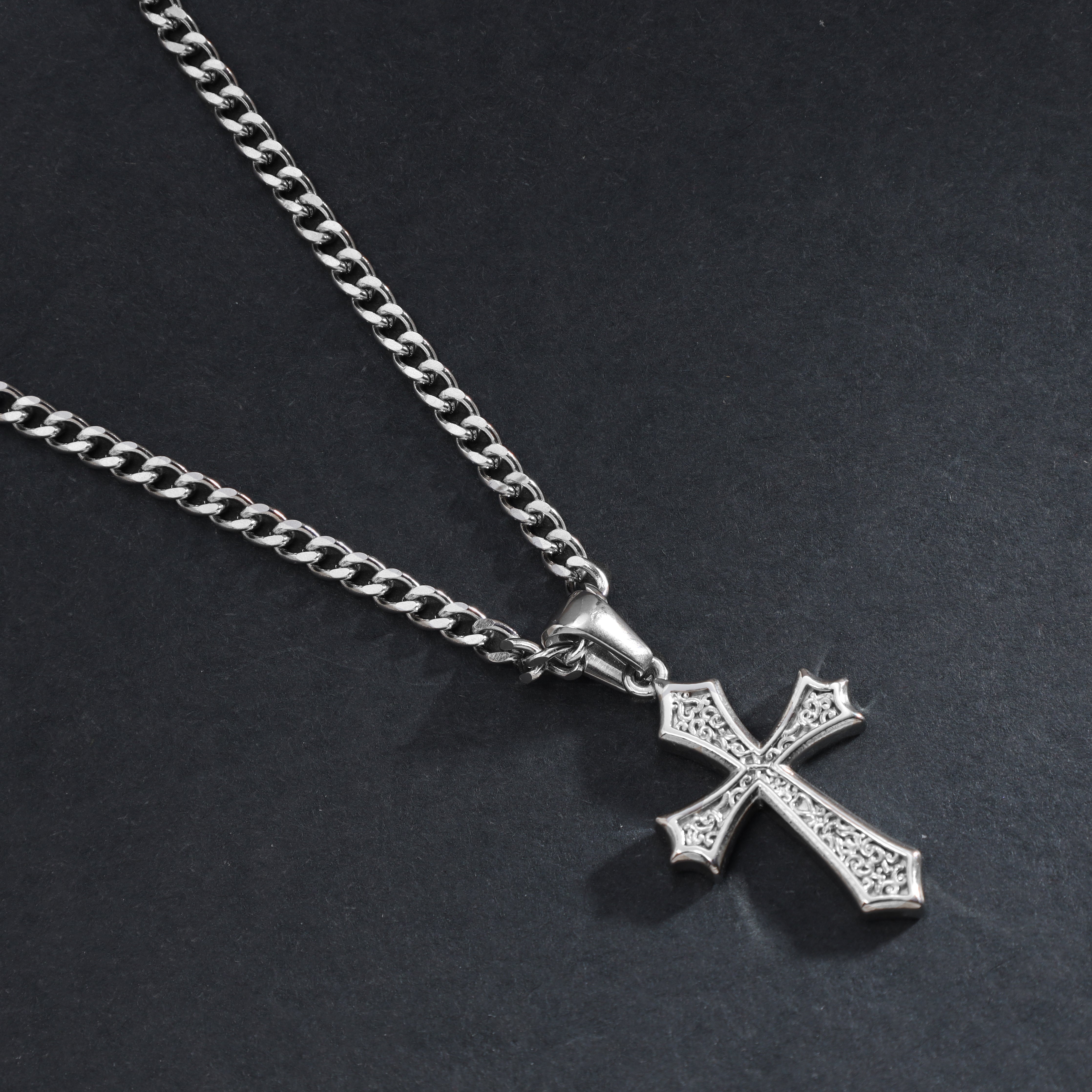 Set Panzerkette mit Kreuz Anhänger aus Edelstahl - Taipan Schmuck