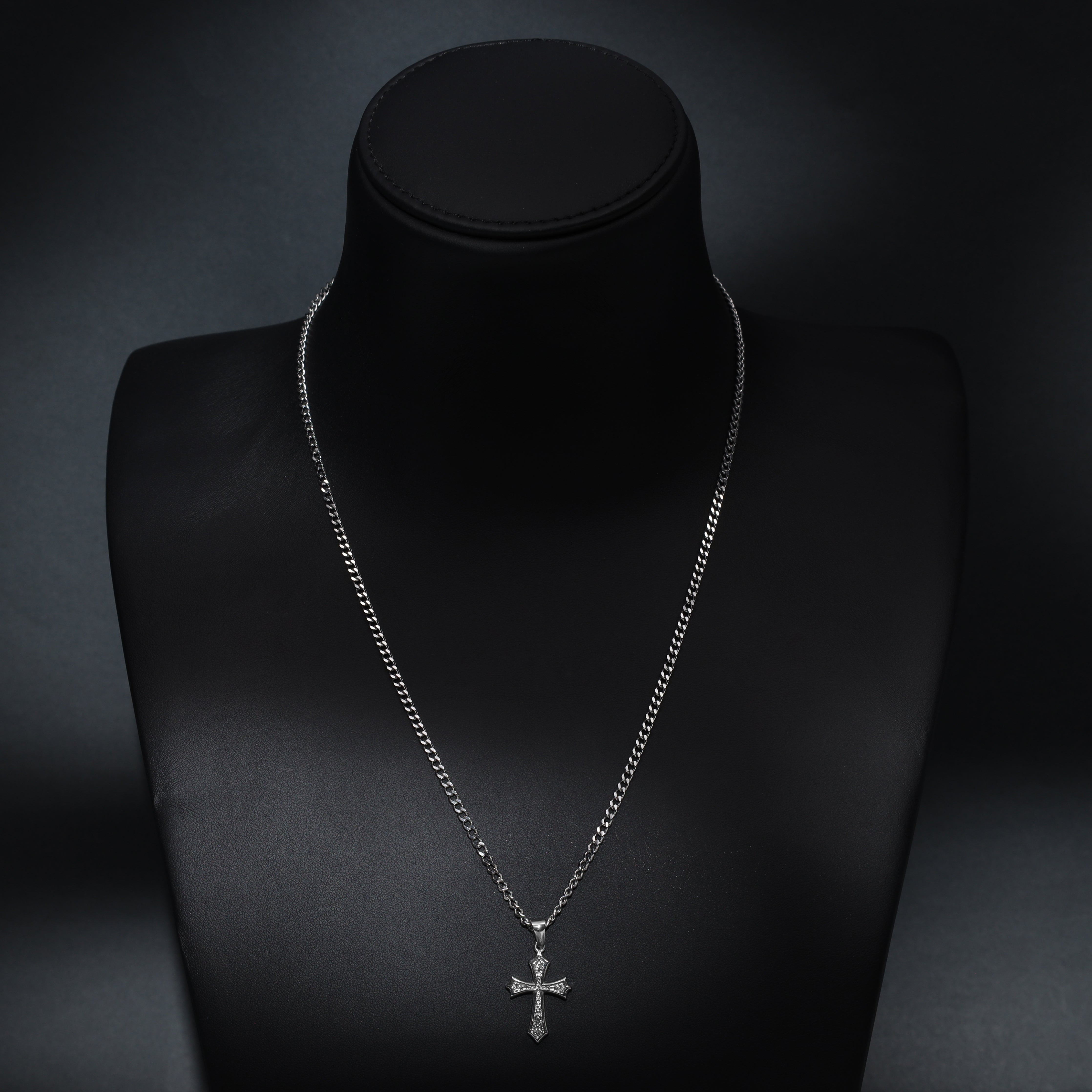 Set Panzerkette mit Kreuz Anhänger aus Edelstahl - Taipan Schmuck