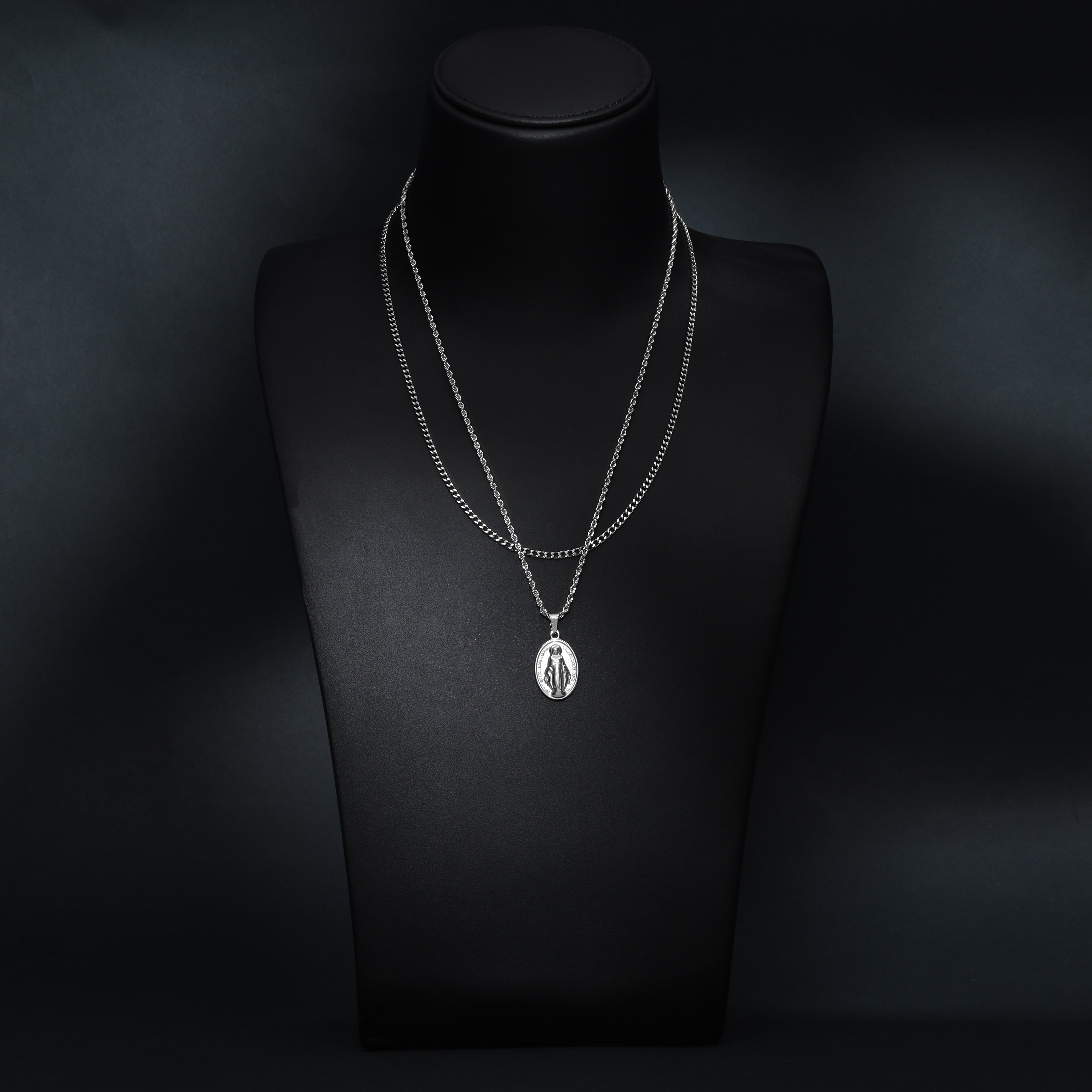 SET Kordelkette + Panzerkette mit Heilige Maria Anhänger aus Edelstahl - Taipan Schmuck