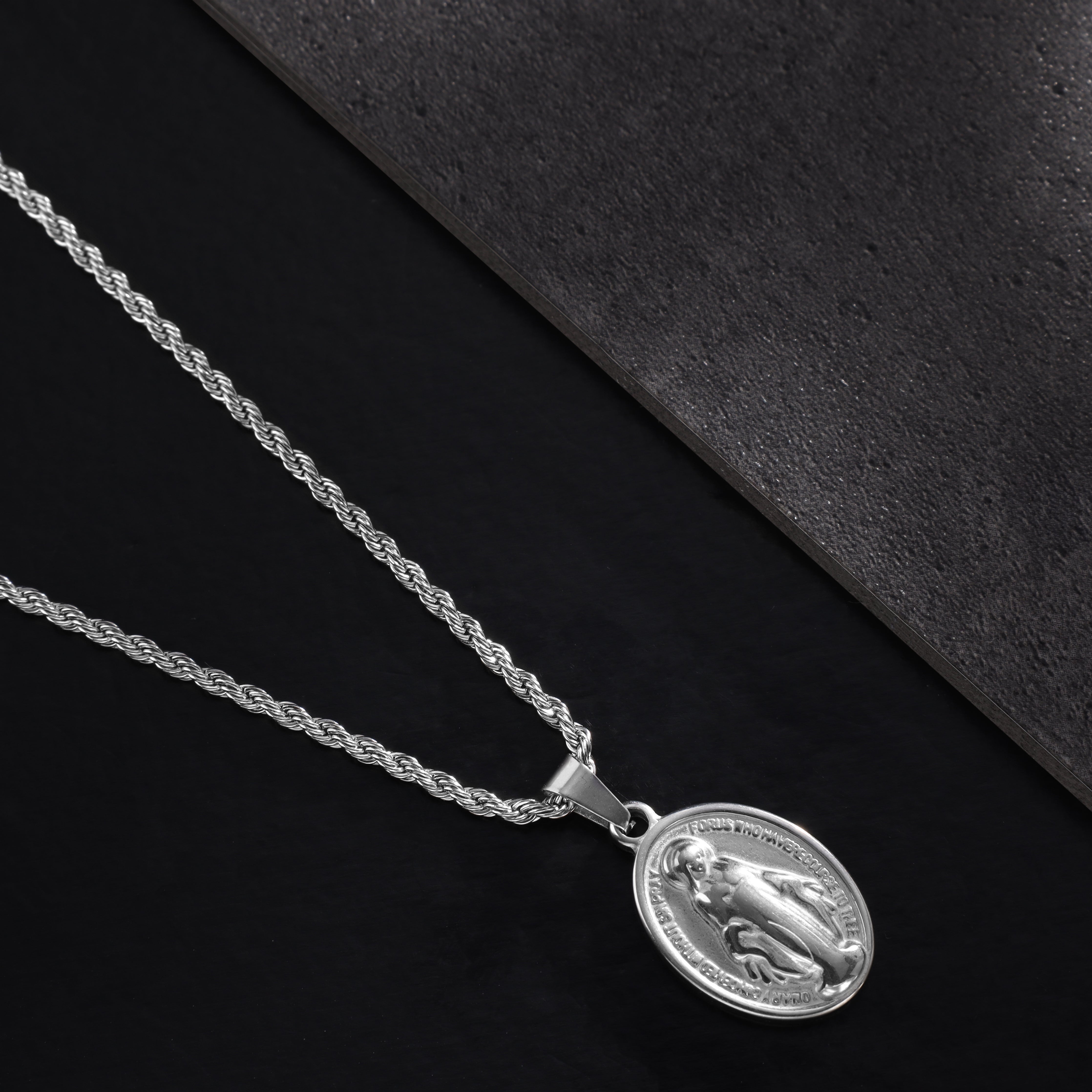 SET Kordelkette + Panzerkette mit Heilige Maria Anhänger aus Edelstahl - Taipan Schmuck