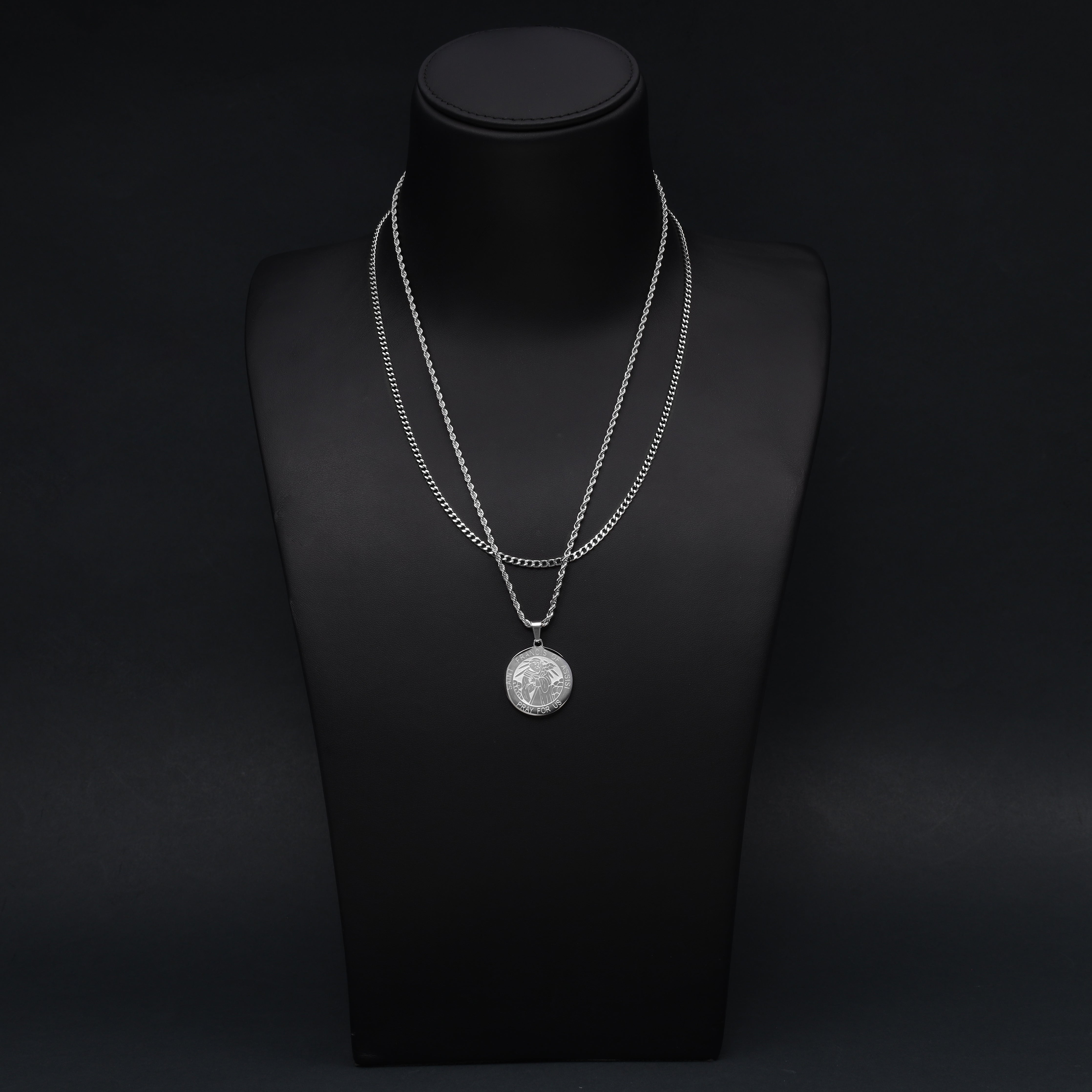 SET Kordelkette + Panzerkette mit Medaillon Anhänger aus Edelstahl