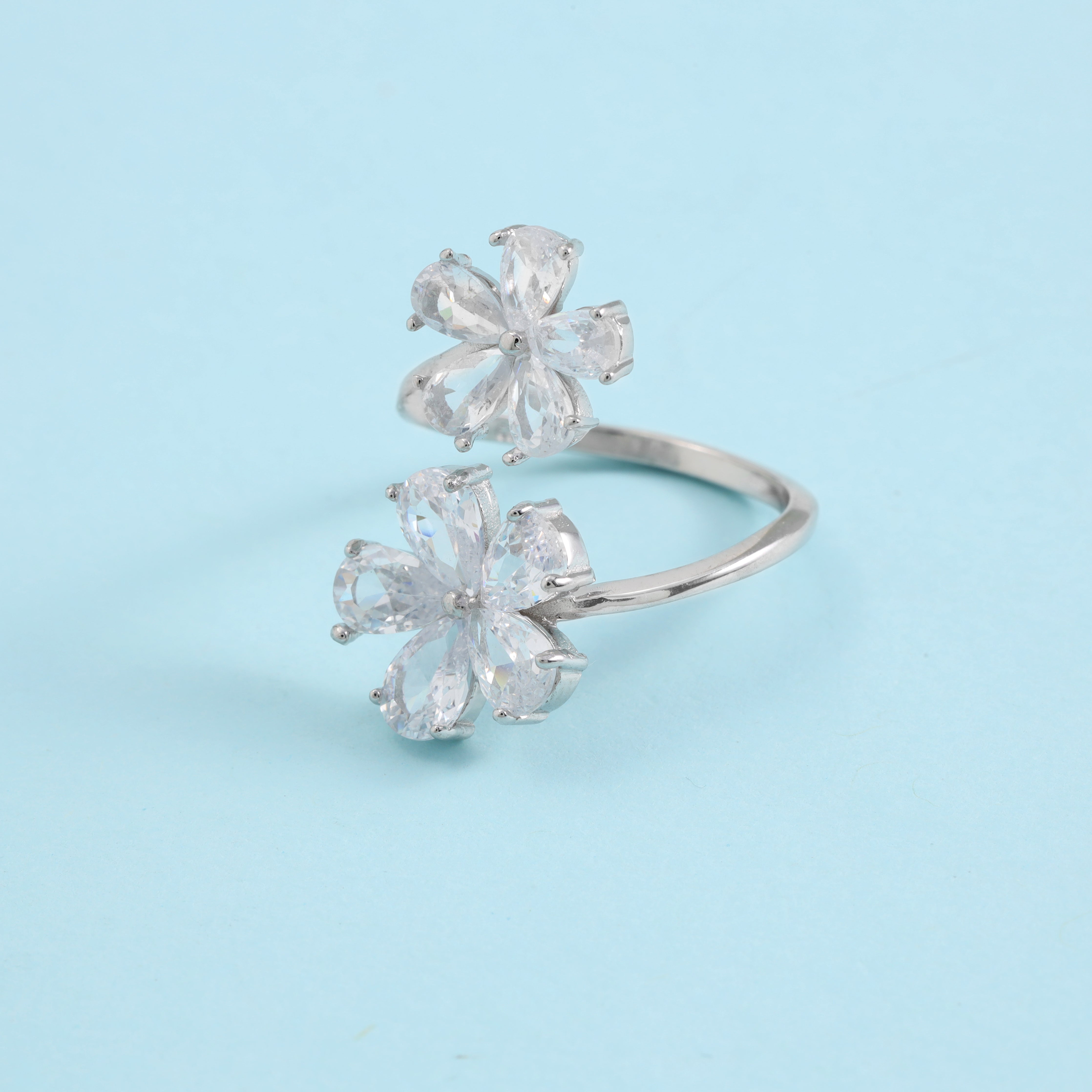 Damen Zirkonia Blumen Motiv Silberring aus 925 Sterlingsilber - Taipan Schmuck