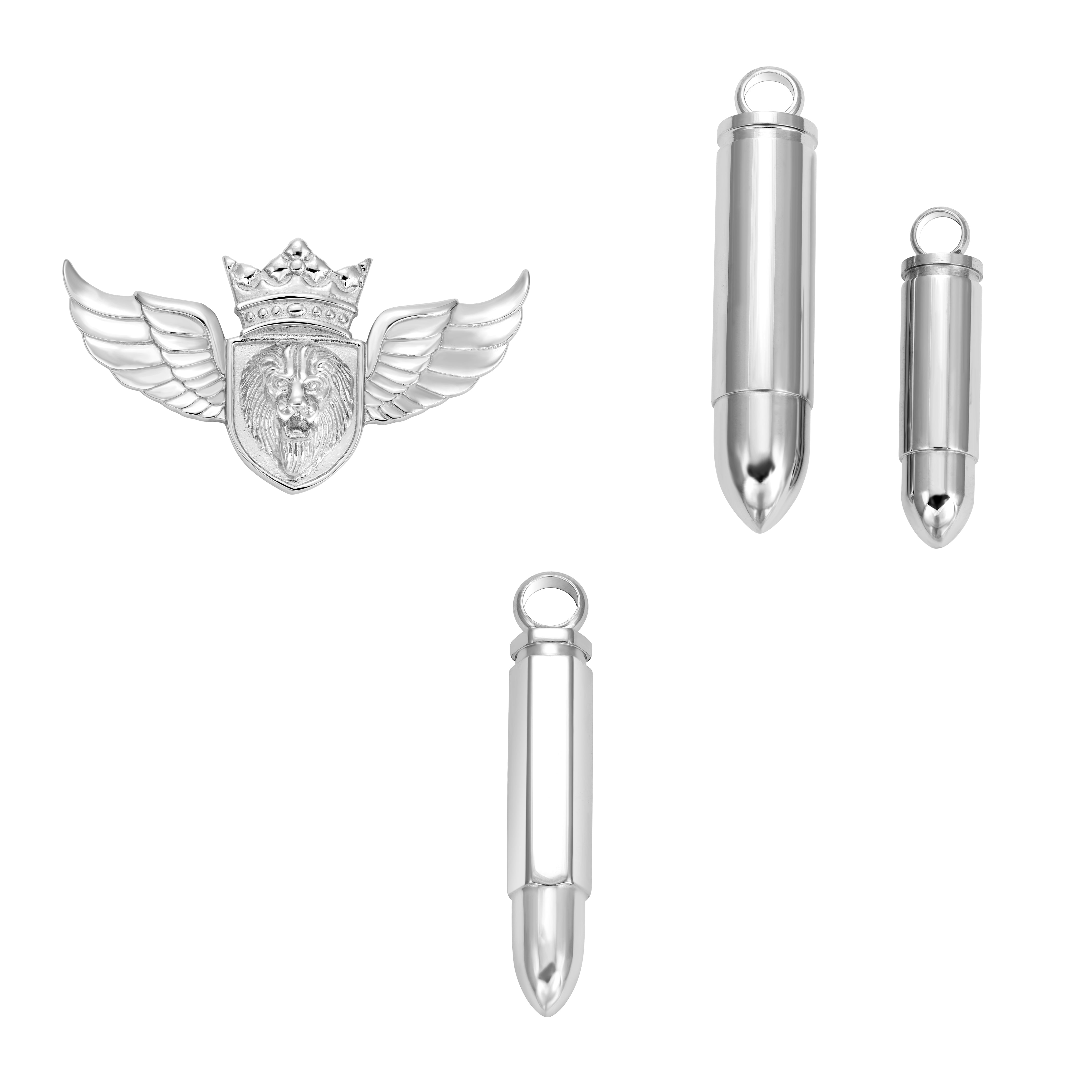 Verschiedene Anhänger aus Edelstahl 2 Bullet / Löwe Flügel / Patrone Bullet - Taipan Schmuck