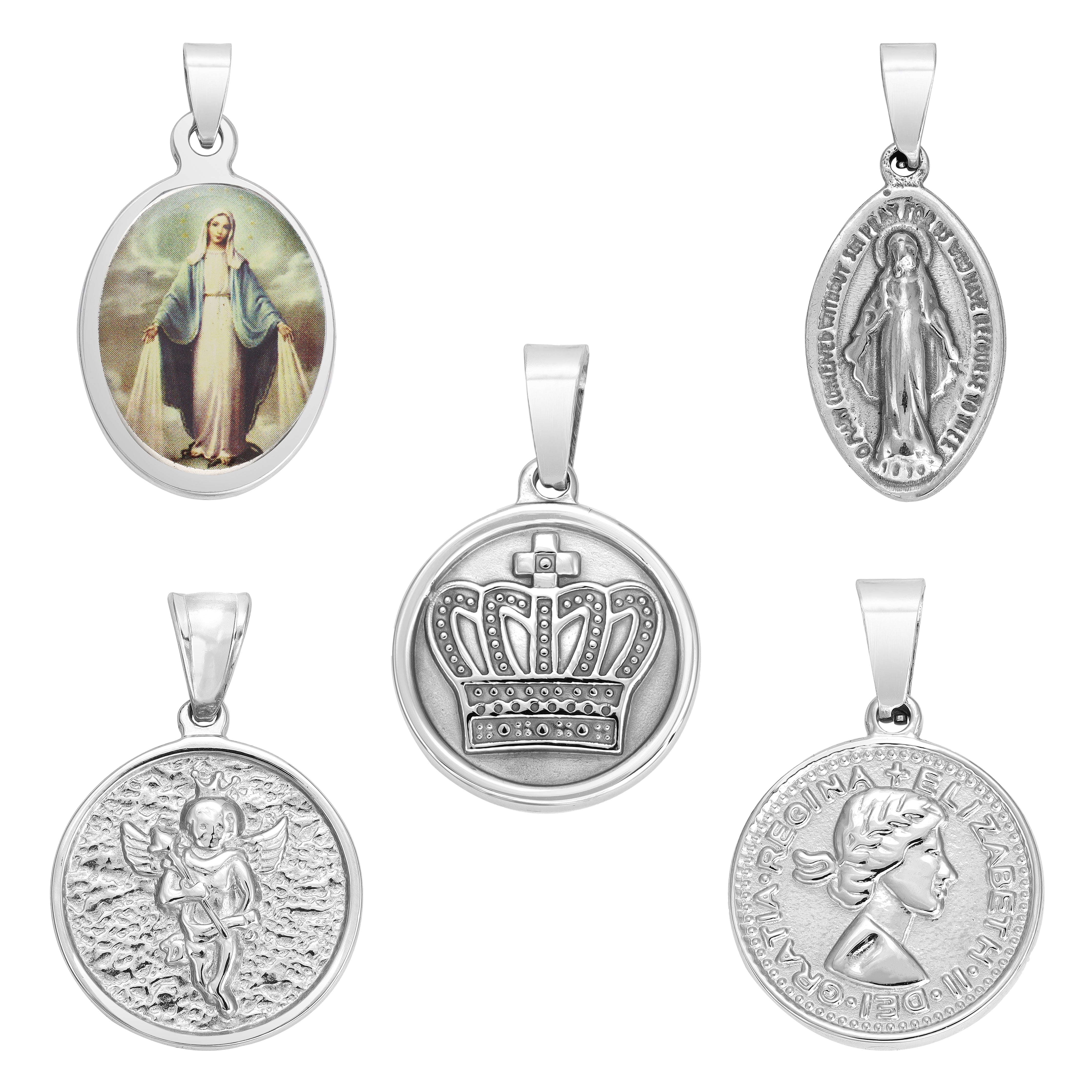 Verschiedene Anhänger aus Edelstahl Heilige Maria / Engel / Krone - Taipan Schmuck