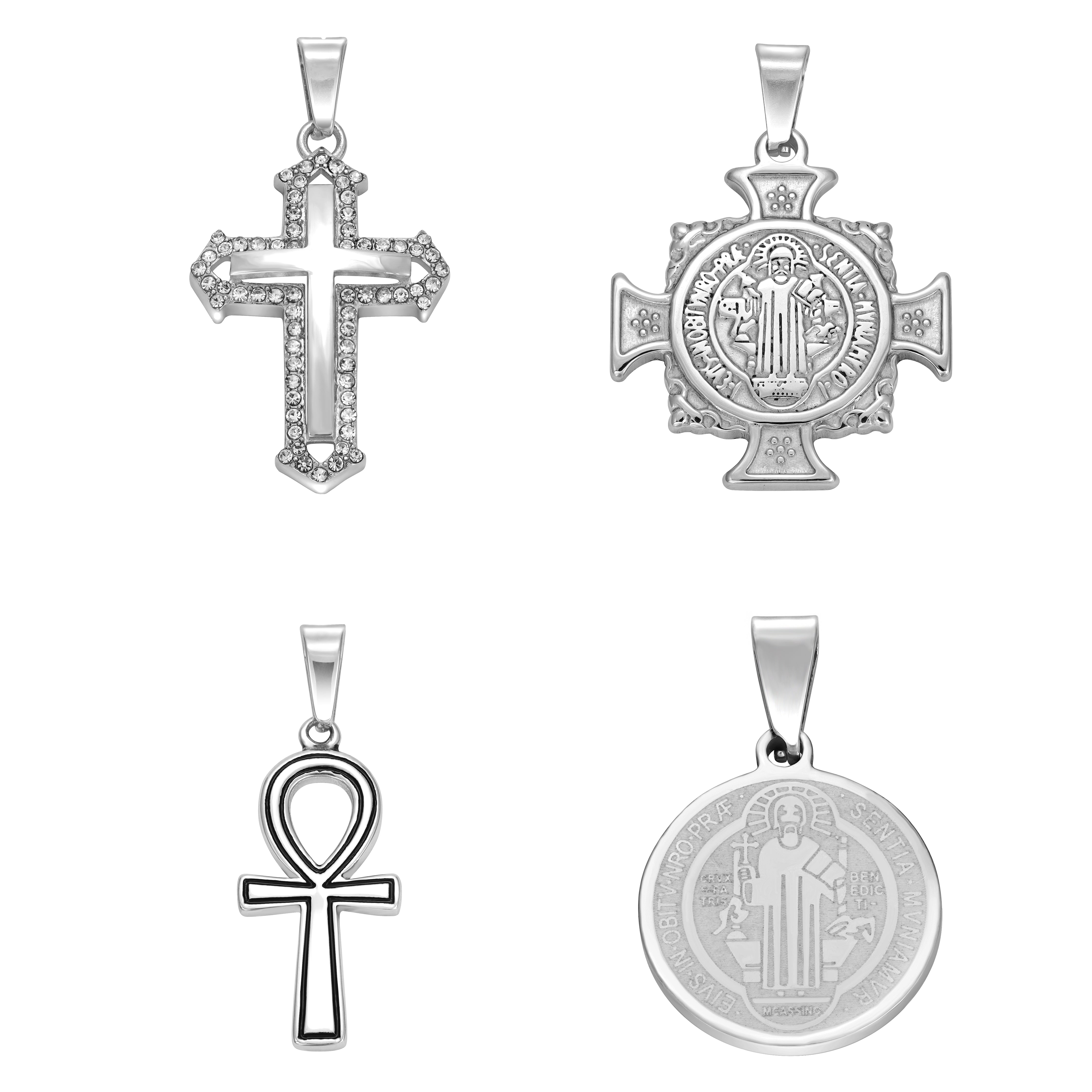 Verschiedene Kreuz Anhänger aus Edelstahl Iced Out Stil Kreuz / Heiliger Benedikt / Ankh Kreuz / Kreuz Medaillon - Taipan Schmuck