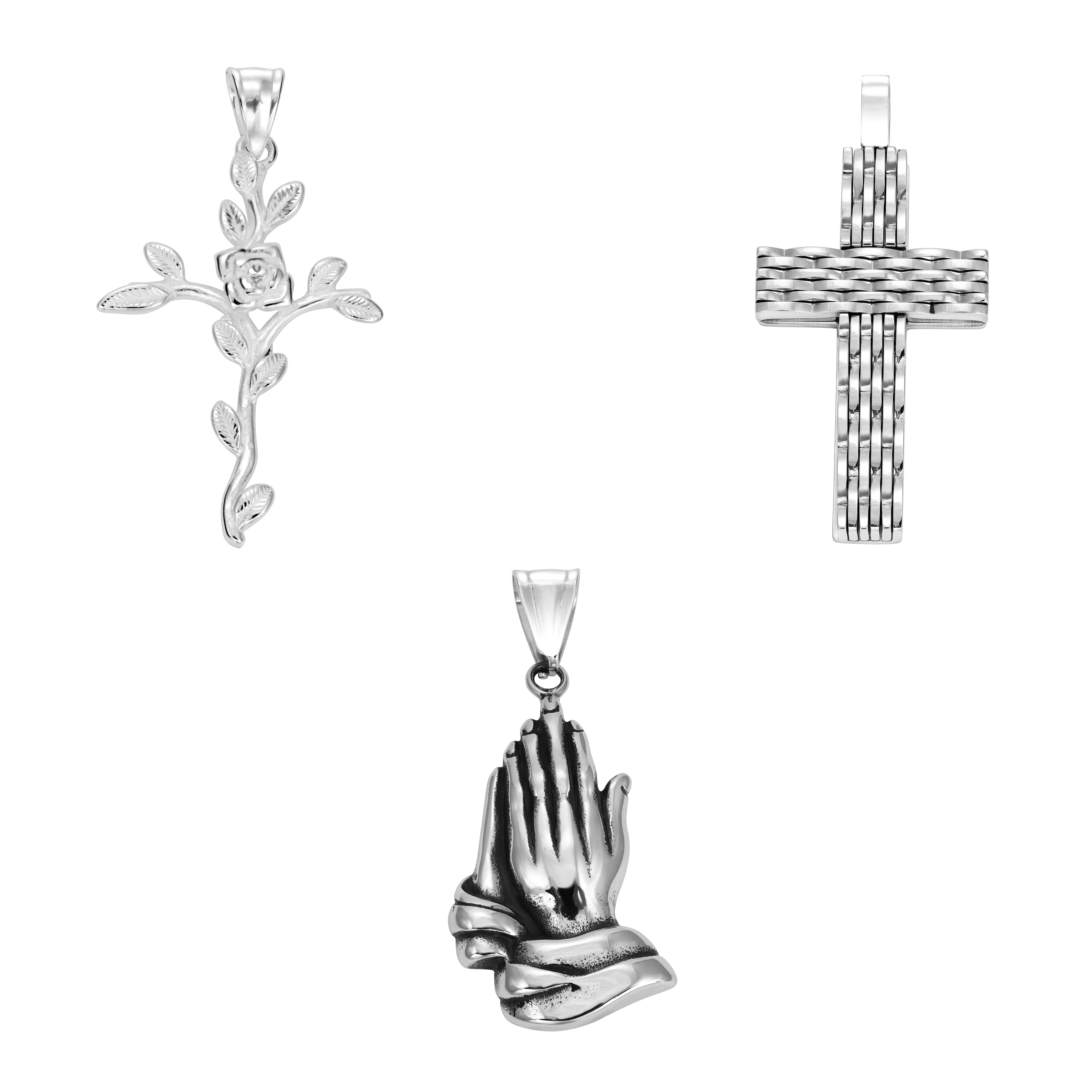 Verschiedene Anhänger aus Edelstahl Kreuz / Kreuz Rose / Betende Hände - Taipan Schmuck