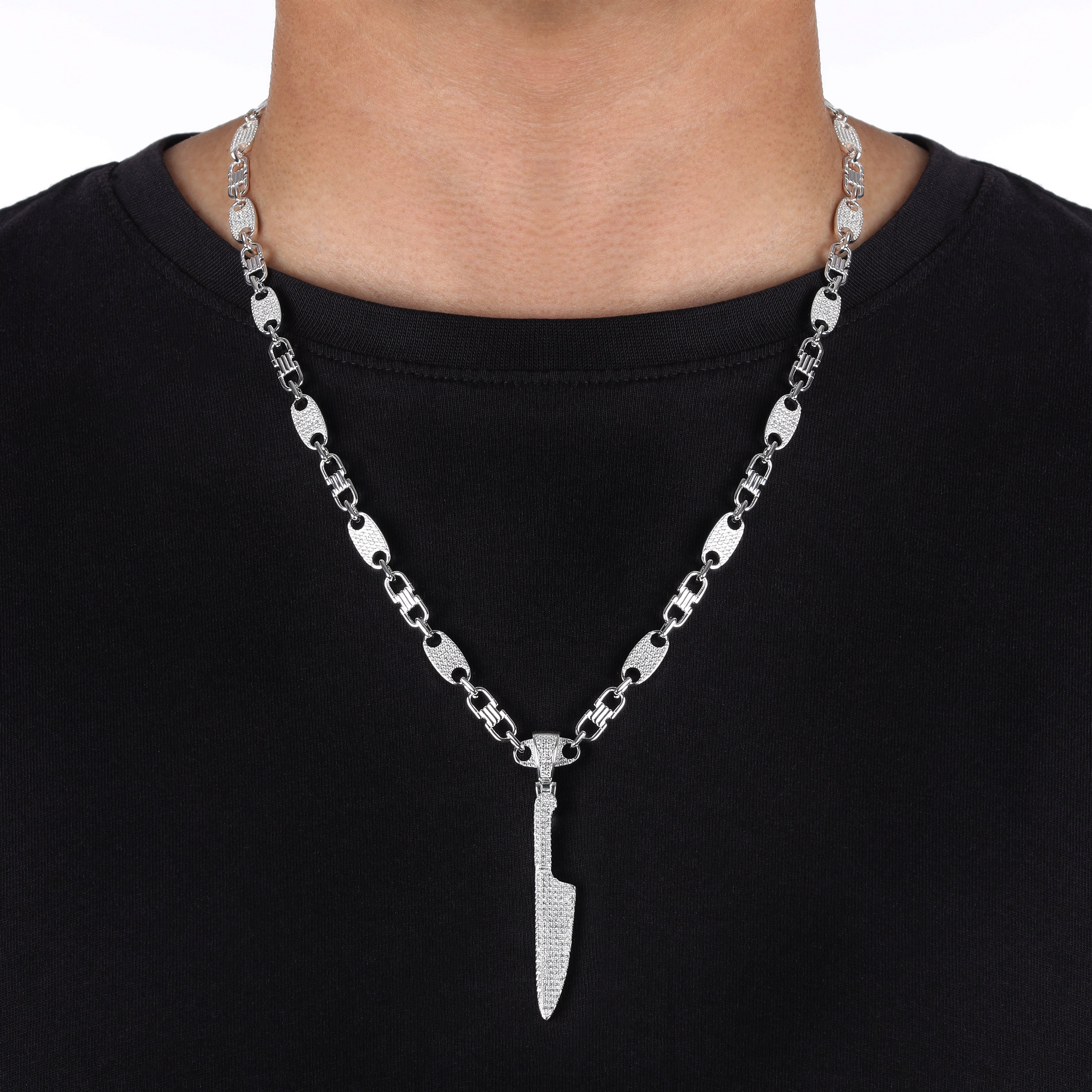 Messer Iced Out Stil Anhänger aus 925 Sterlingsilber (PE356) - Taipan Schmuck