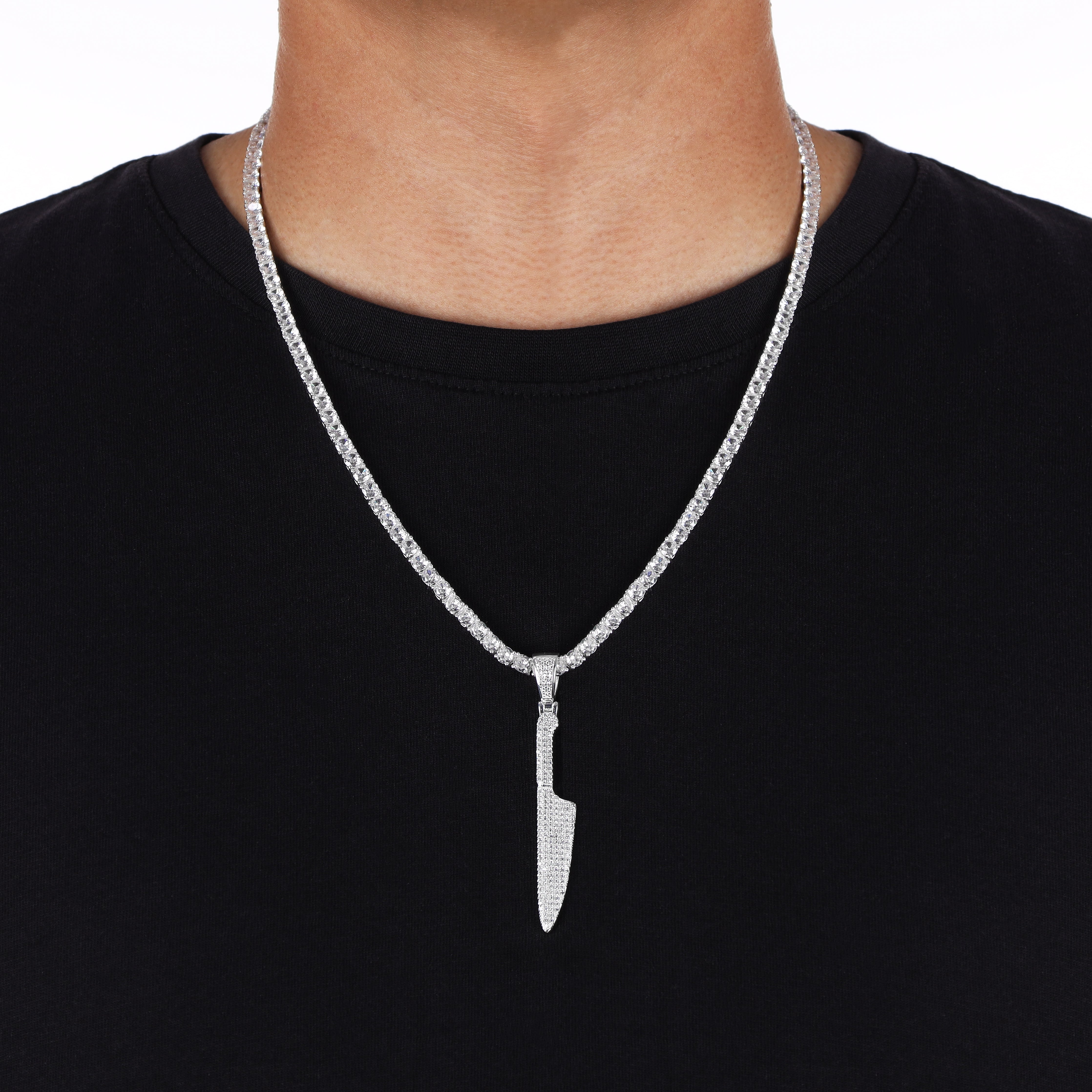 Messer Iced Out Stil Anhänger aus 925 Sterlingsilber (PE356) - Taipan Schmuck