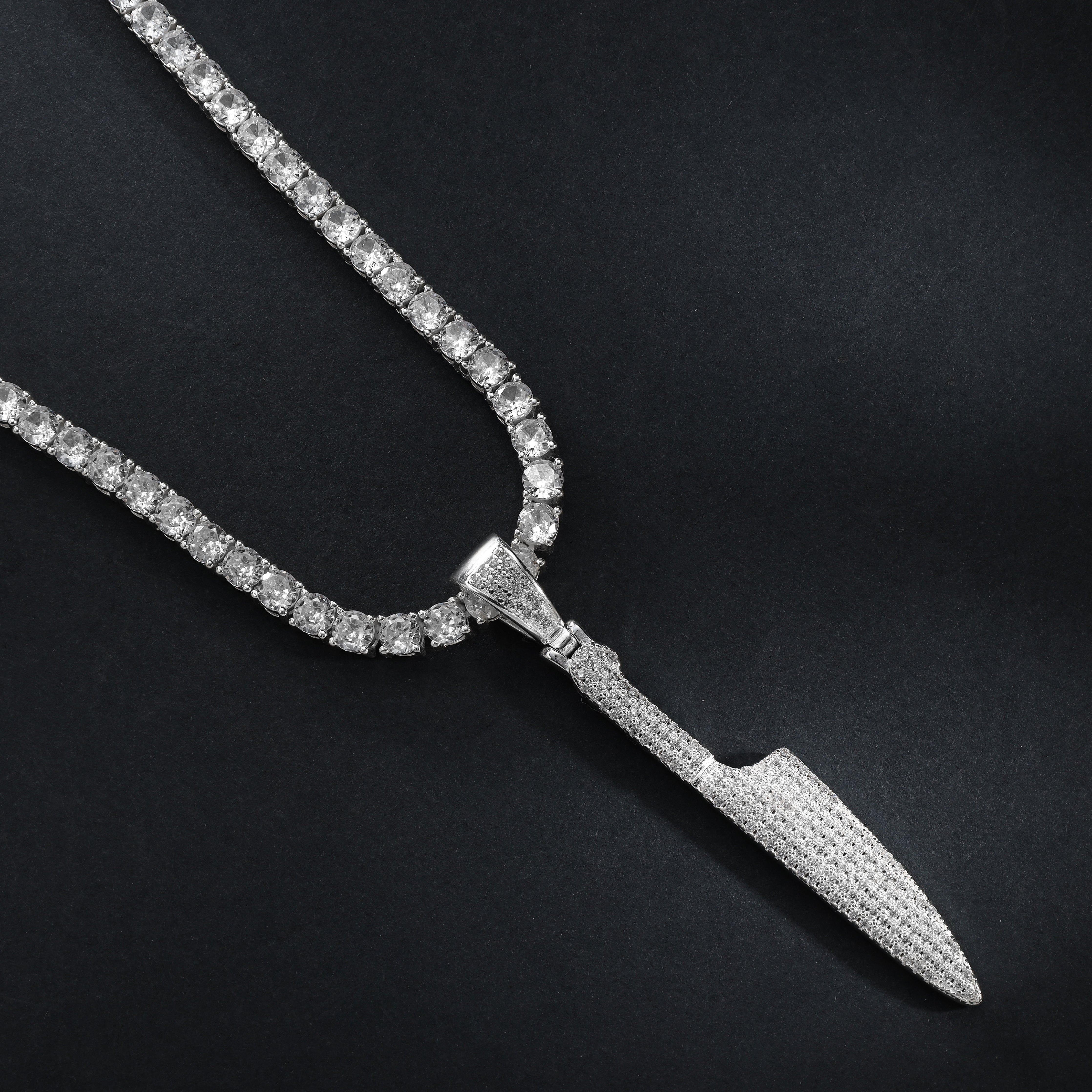 Messer Iced Out Stil Anhänger aus 925 Sterlingsilber (PE356) - Taipan Schmuck