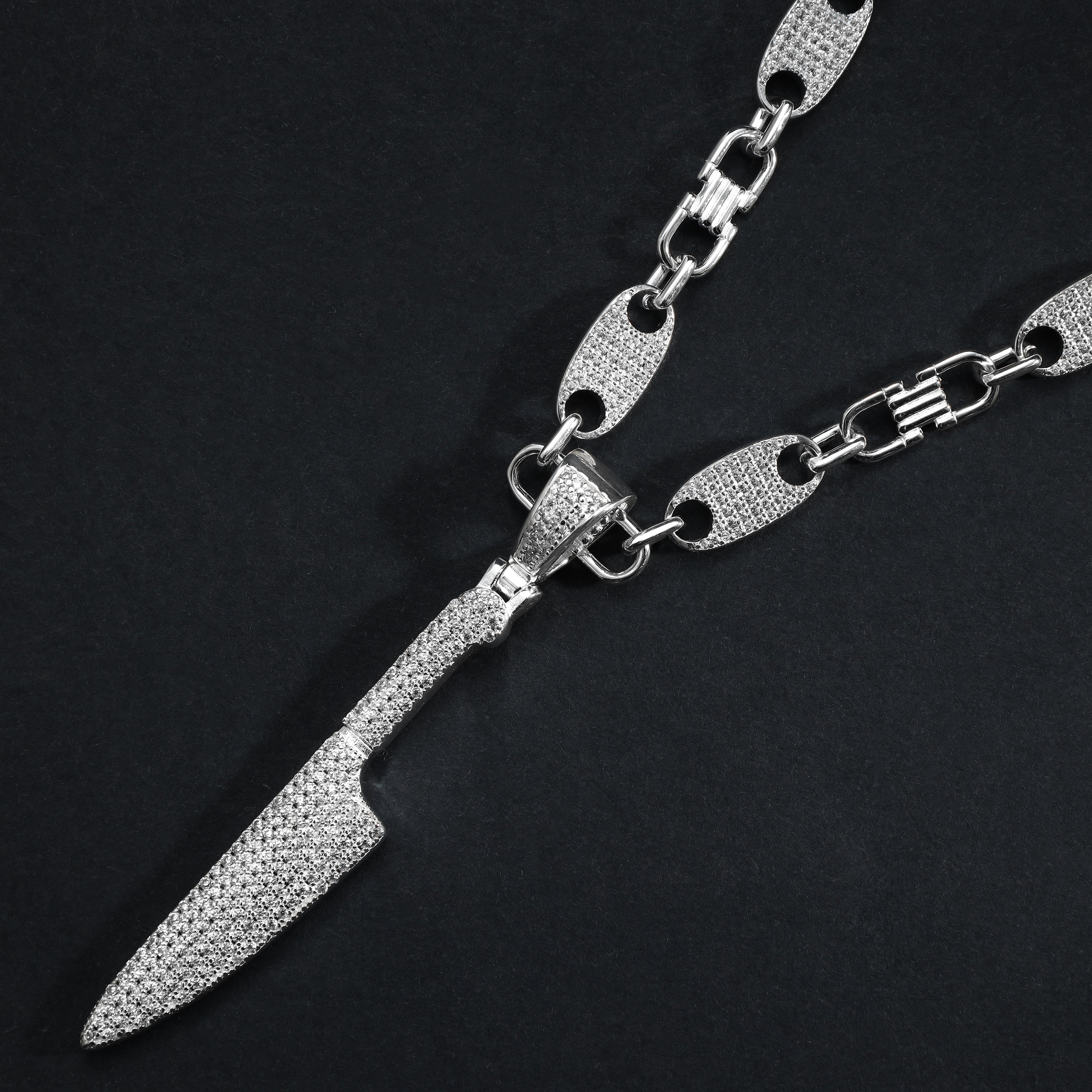 Messer Iced Out Stil Anhänger aus 925 Sterlingsilber (PE356) - Taipan Schmuck