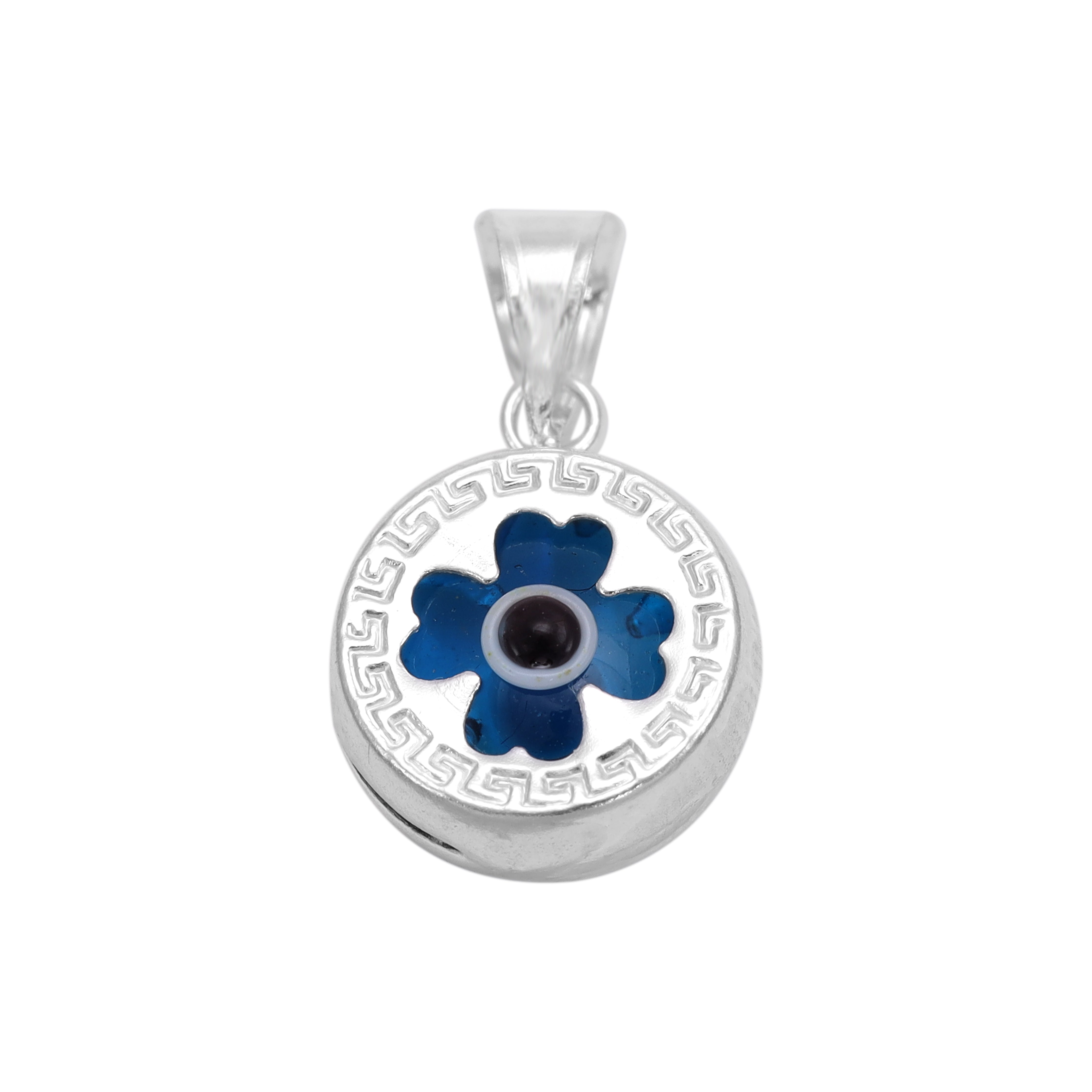 Nazar Evil Eye Kleeblatt Form Anhänger Santorini Design aus 925 Sterlingsilber Kettenanhänger - Taipan Schmuck
