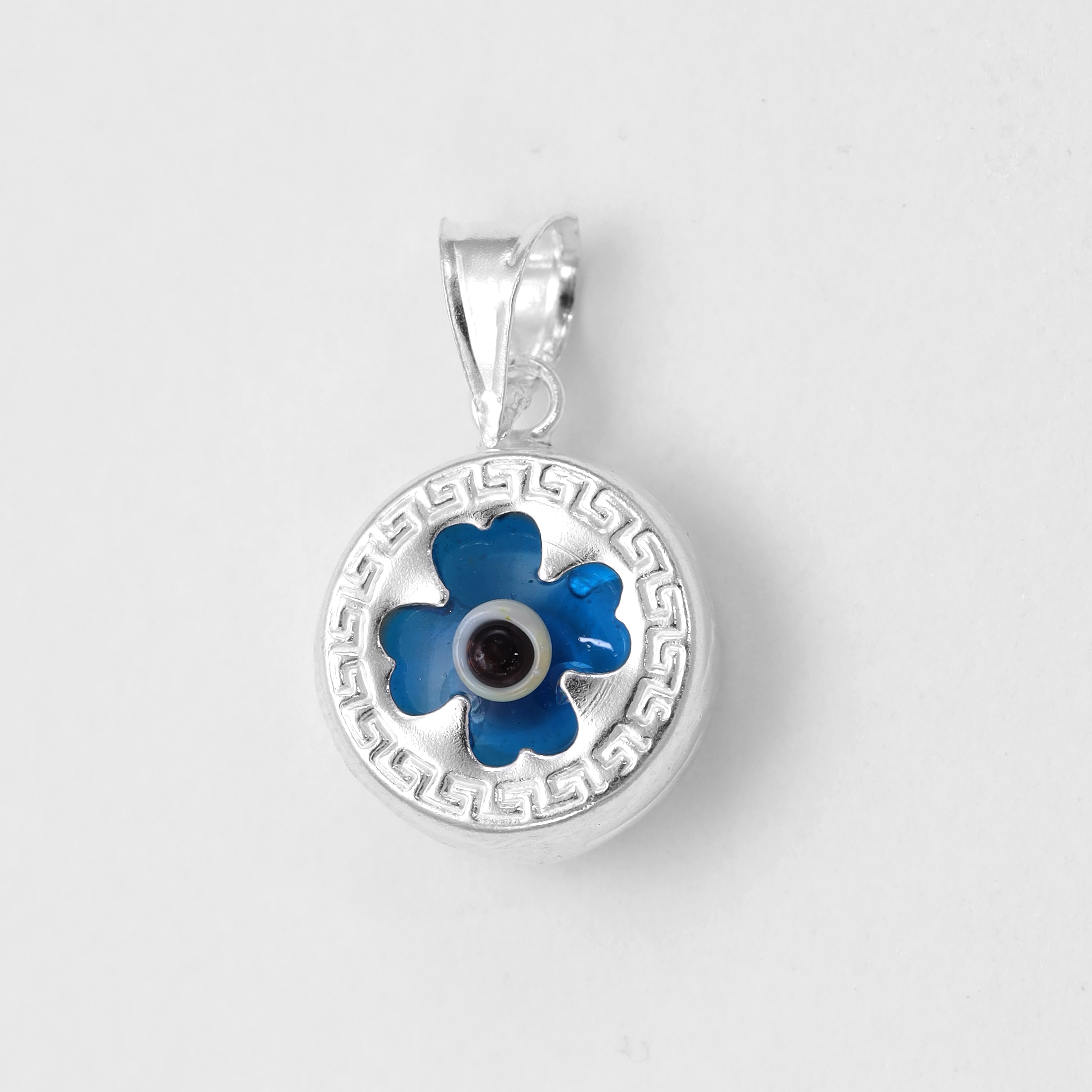 Evil Eye Kleeblatt Form Anhänger Santorini Design aus 925 Sterlingsilber Kettenanhänger - Taipan Schmuck