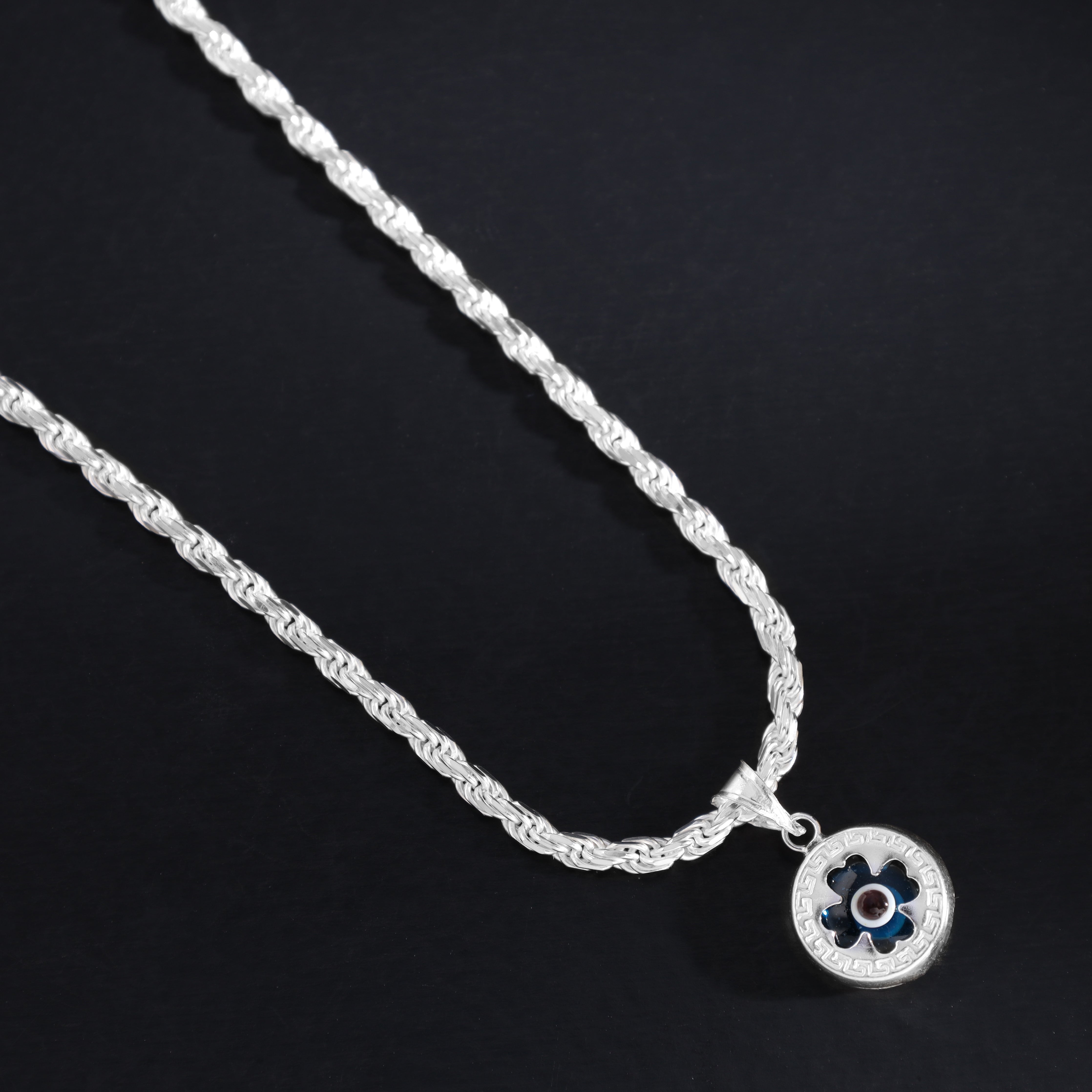 Evil Eye Kleeblatt Form Anhänger Santorini Design aus 925 Sterlingsilber Kettenanhänger - Taipan Schmuck
