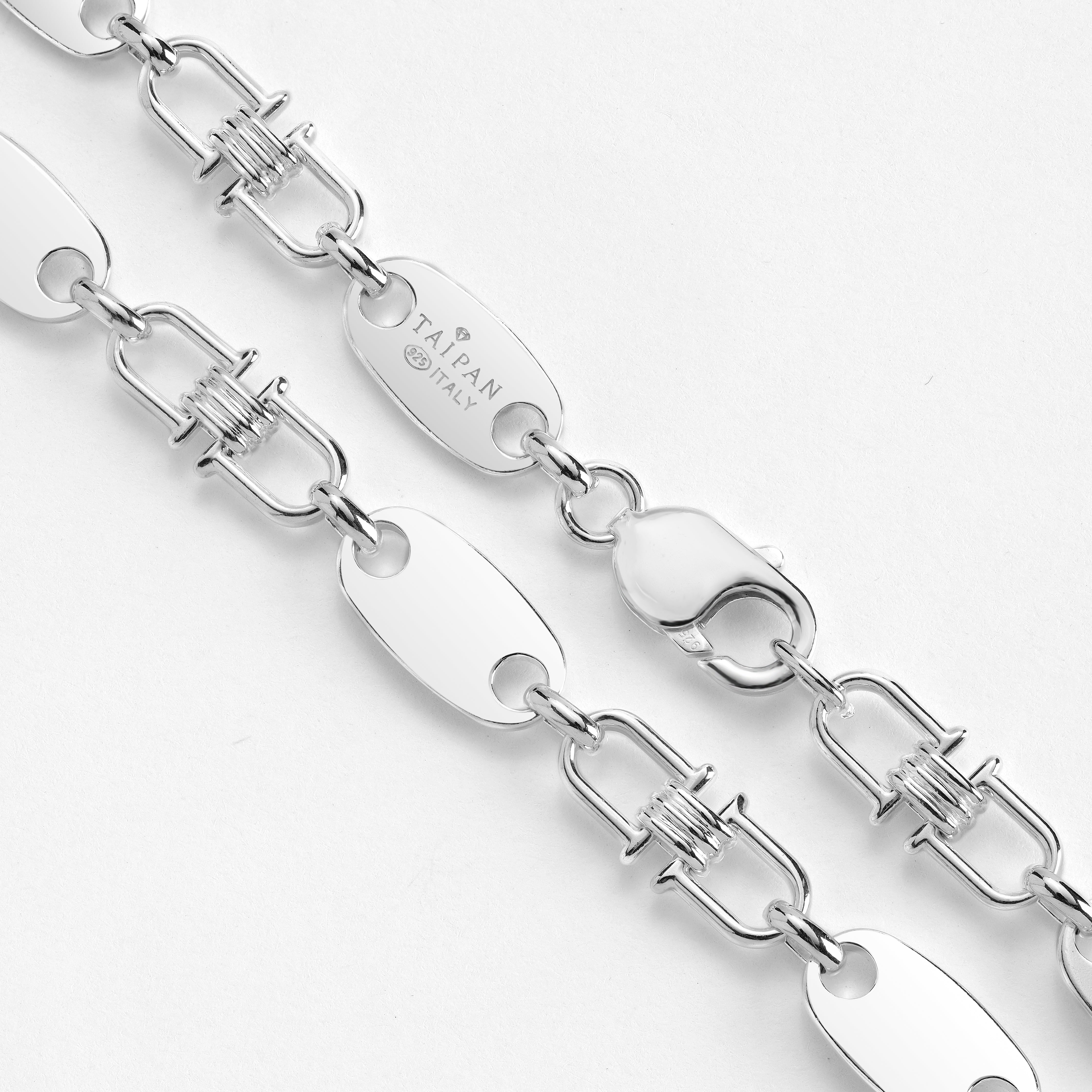 10mm Plattenkette bewegliche Steigbügelkette - 925 Silber - Taipan Schmuck