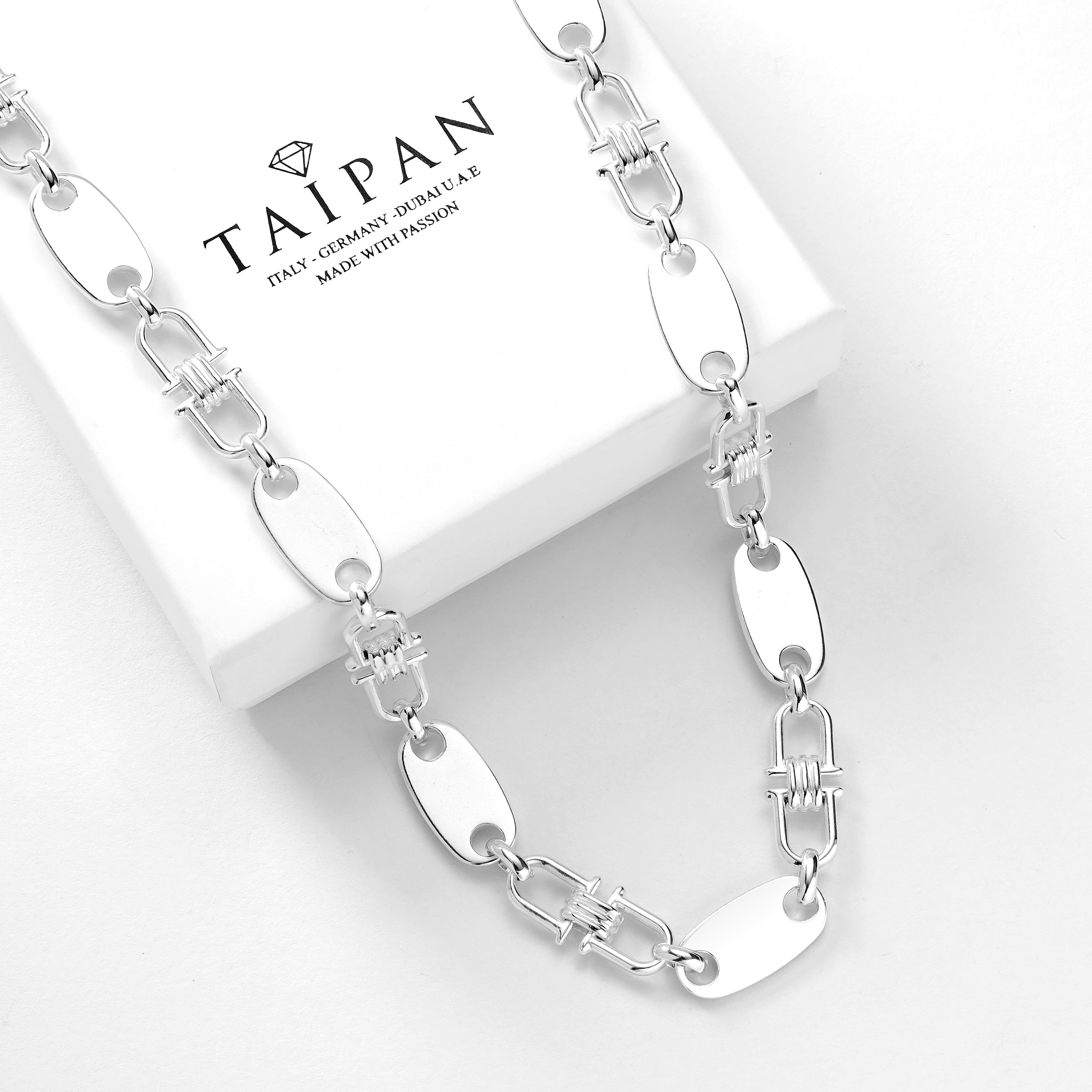 10mm Plattenkette bewegliche Steigbügelkette - 925 Silber - Taipan Schmuck