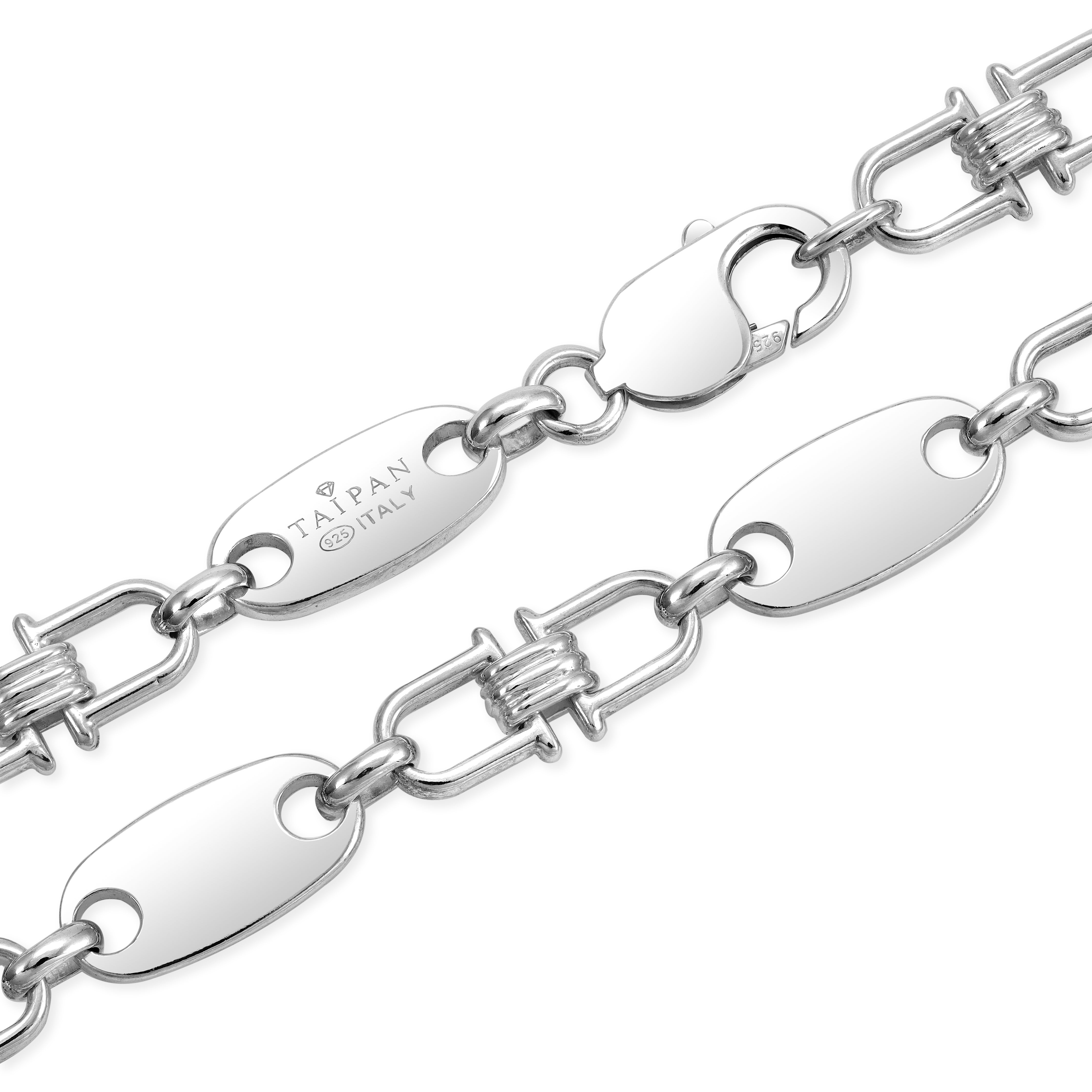 10mm Plattenkette bewegliche Steigbügelkette - 925 Silber - Taipan Schmuck