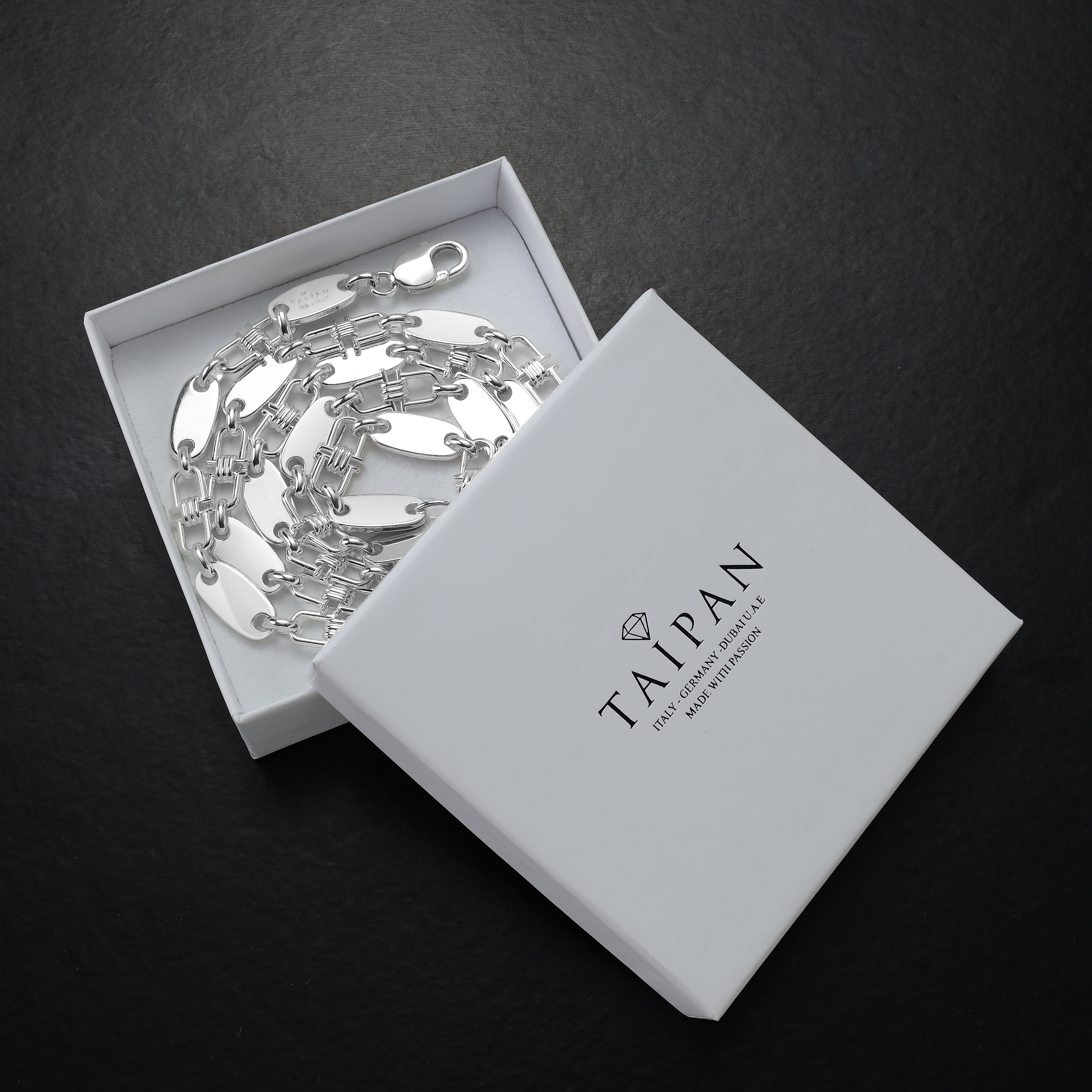 8mm Plattenkette bewegliche Steigbügelkette - 925 Silber - Taipan Schmuck