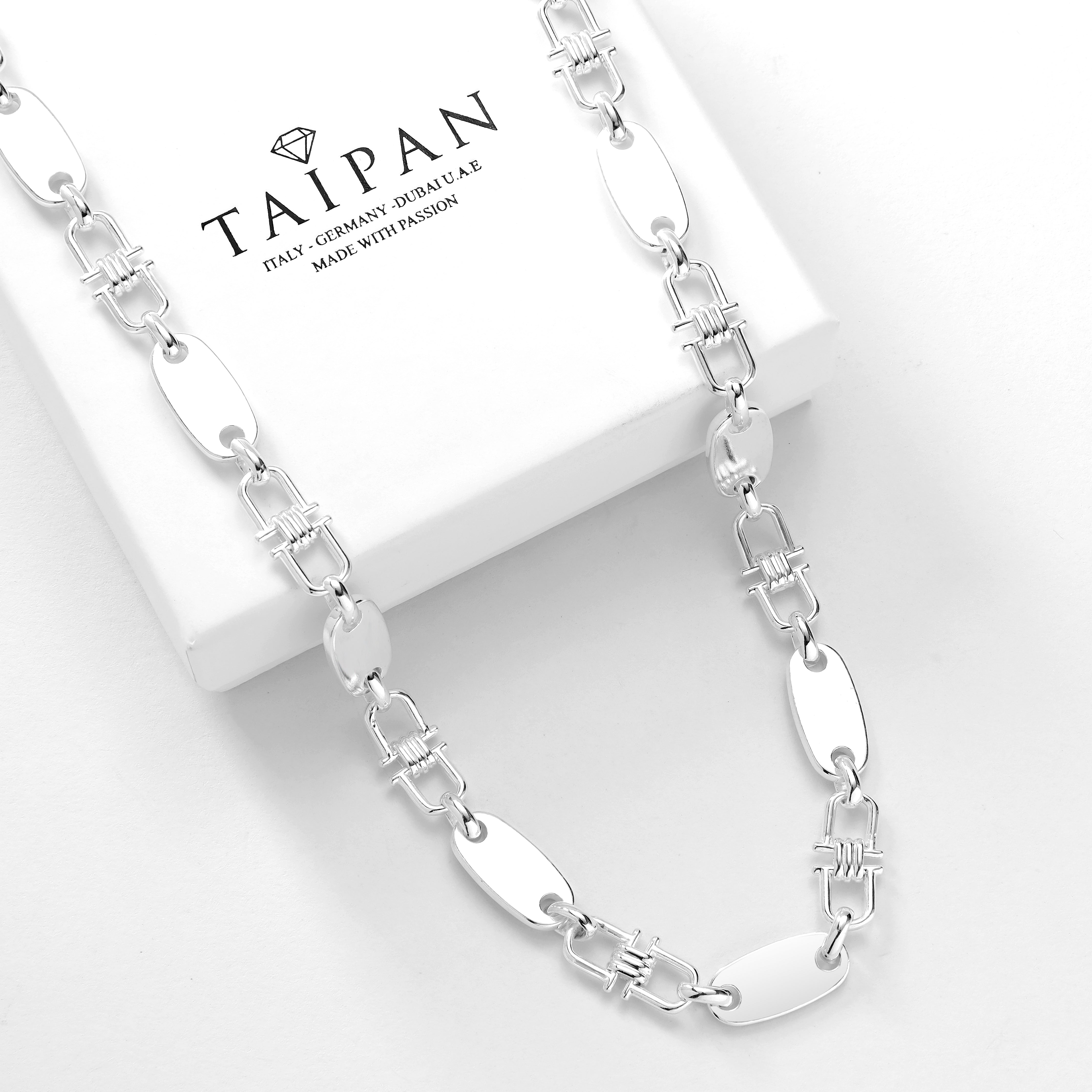8mm Plattenkette bewegliche Steigbügelkette - 925 Silber - Taipan Schmuck