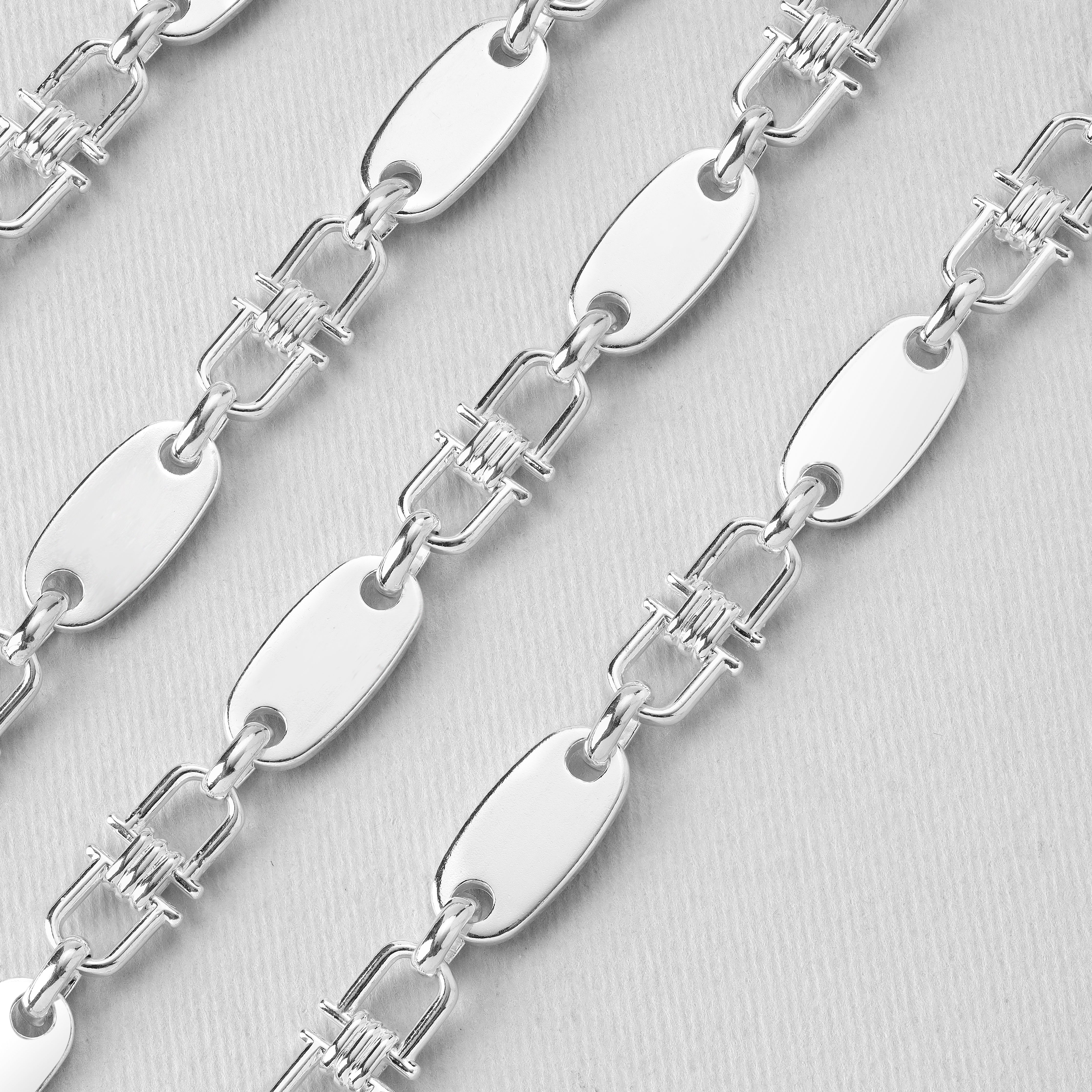 8mm Plattenkette bewegliche Steigbügelkette - 925 Silber - Taipan Schmuck
