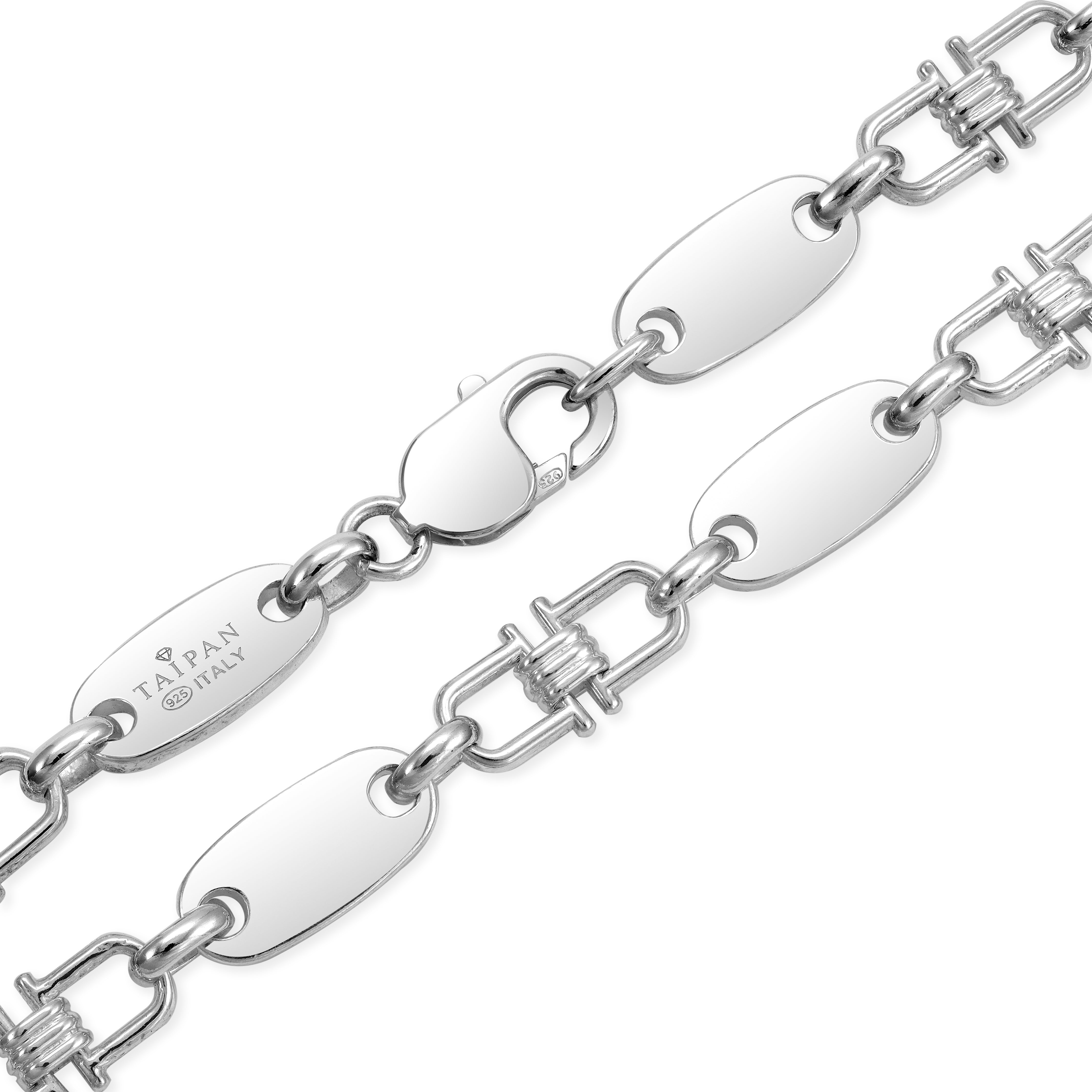 8mm Plattenkette bewegliche Steigbügelkette - 925 Silber - Taipan Schmuck