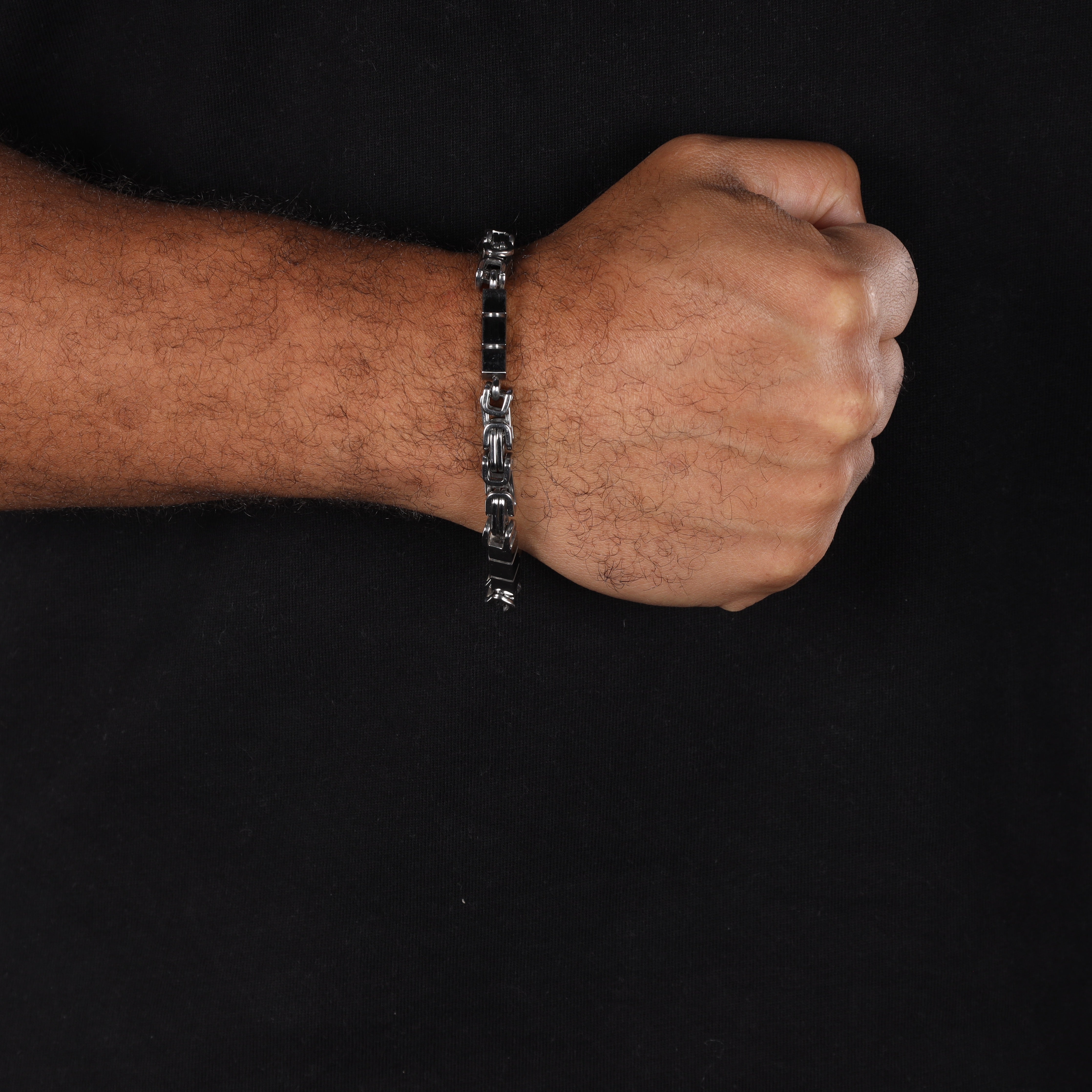 7mm Königskette Armband mit Blöcken 22cm aus Edelstahl - Taipan Schmuck