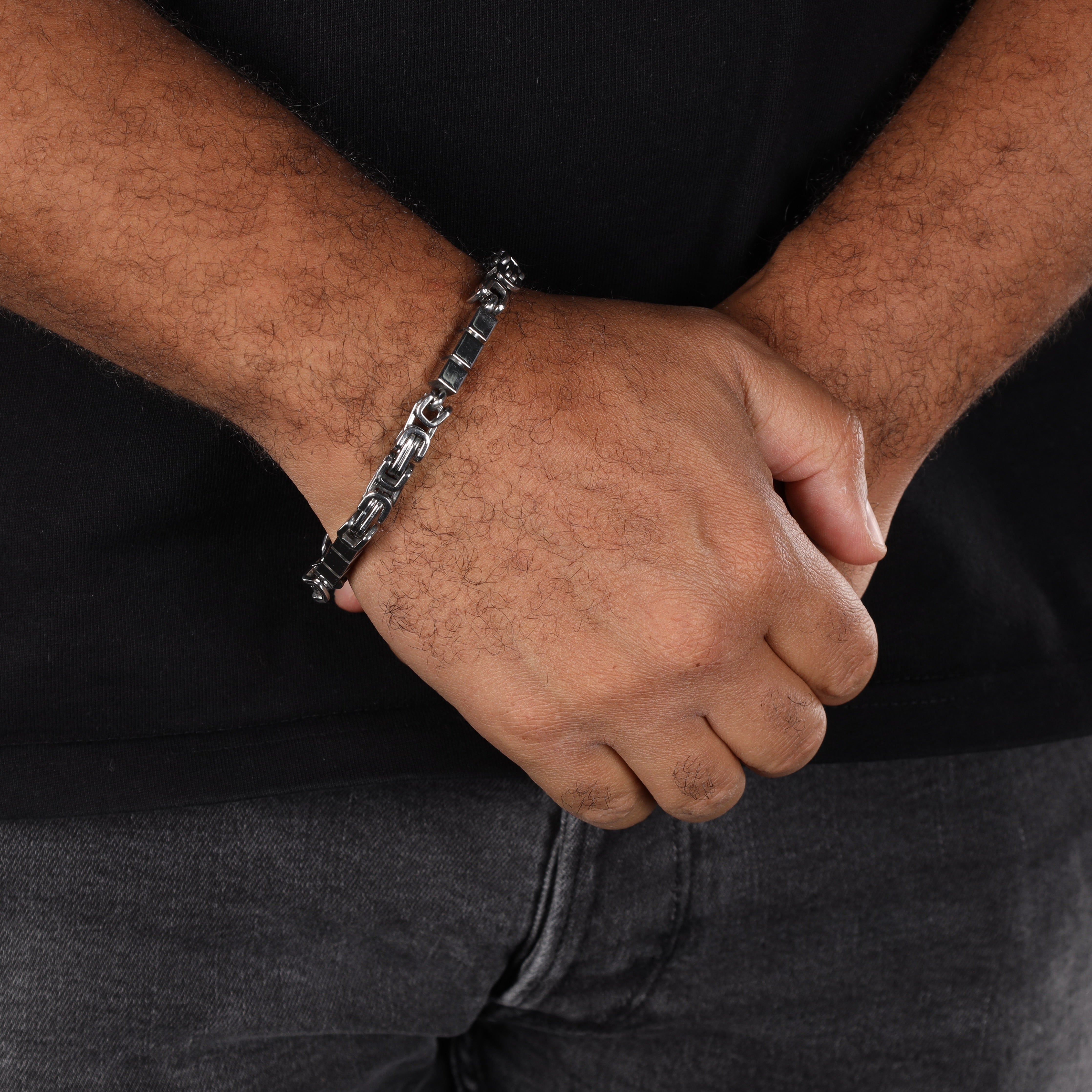 7mm Königskette Armband mit Blöcken 22cm aus Edelstahl - Taipan Schmuck