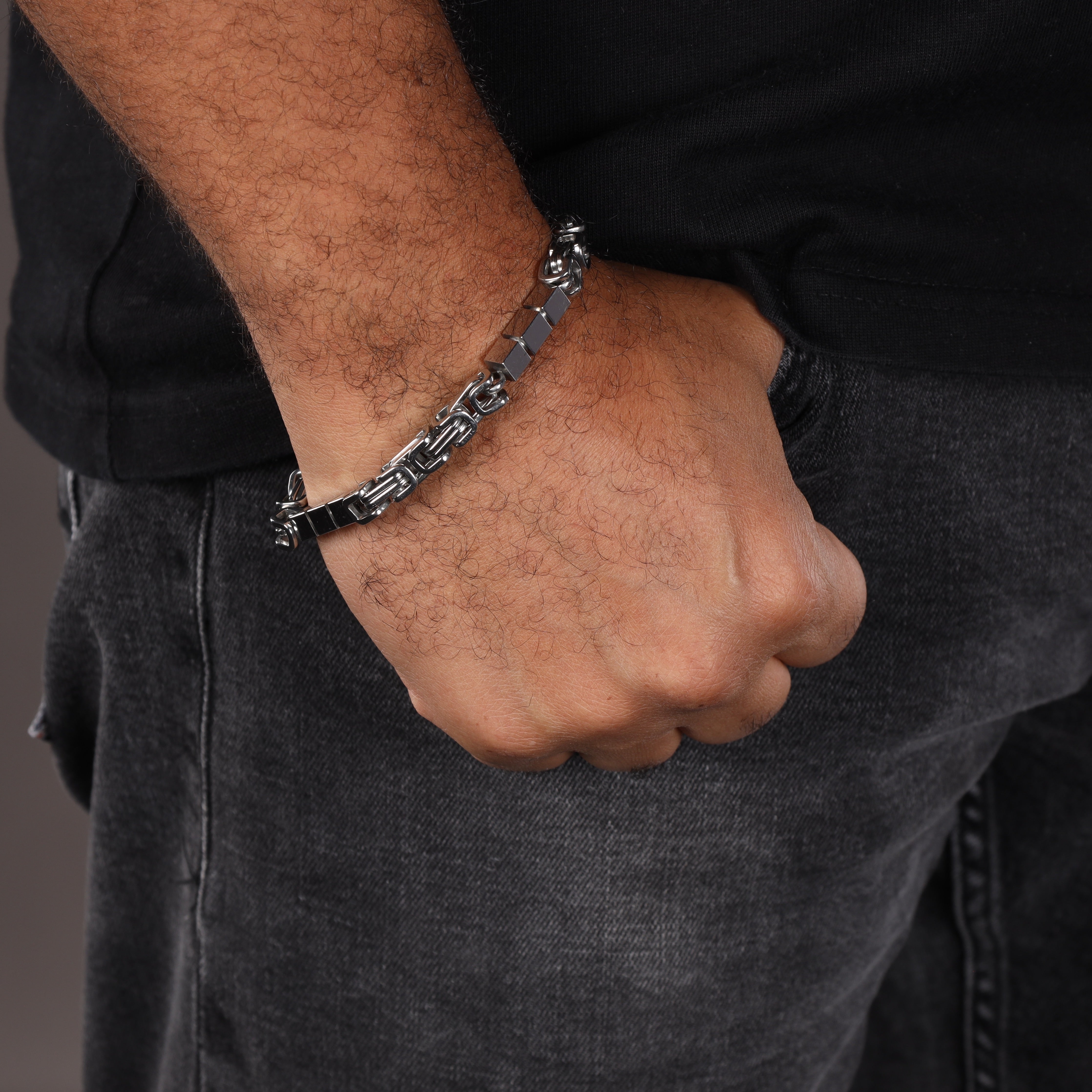 7mm Königskette Armband mit Blöcken 22cm aus Edelstahl - Taipan Schmuck