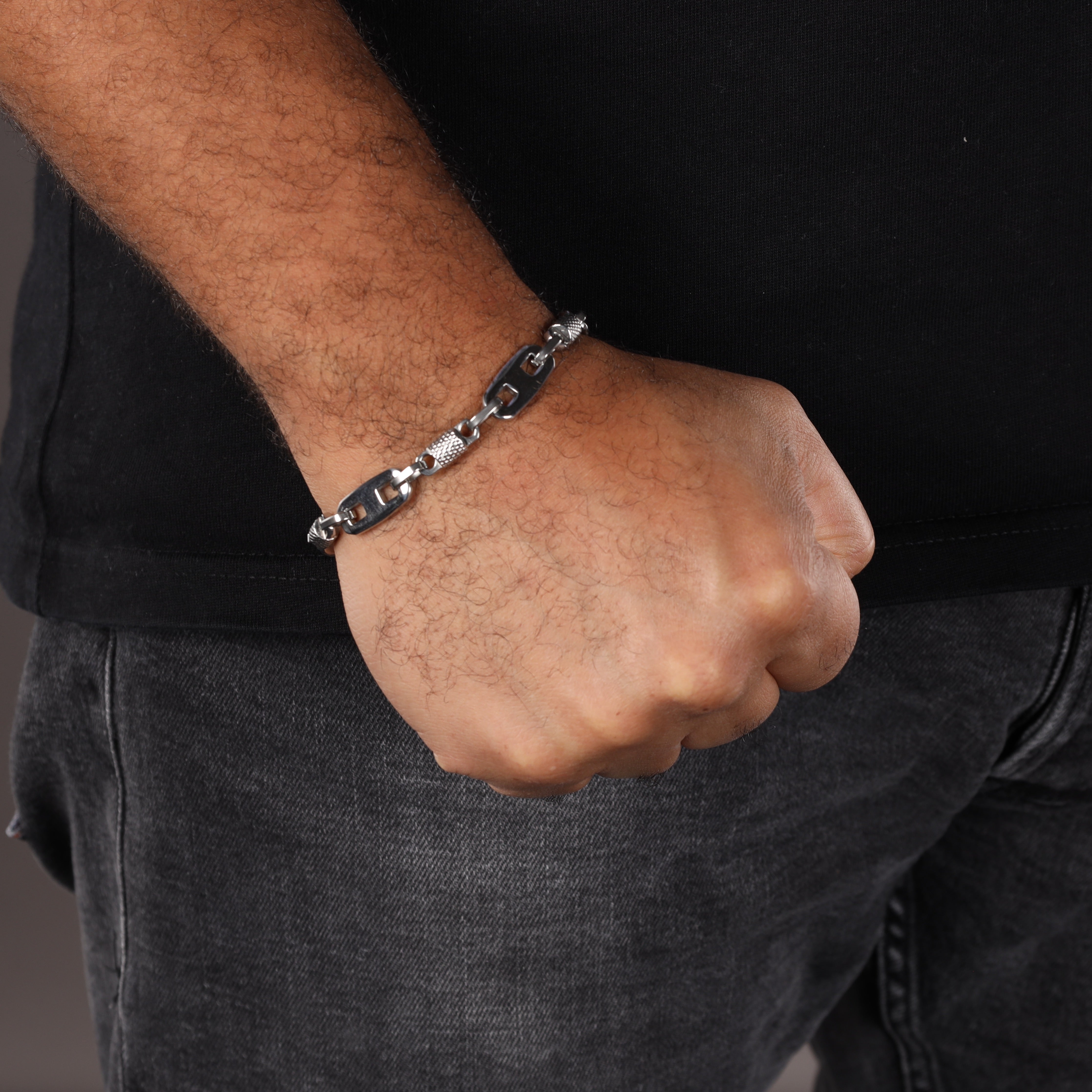 Plattenkette + MonteCarlo Armband 9,5mm breit 23cm aus Edelstahl - Taipan Schmuck