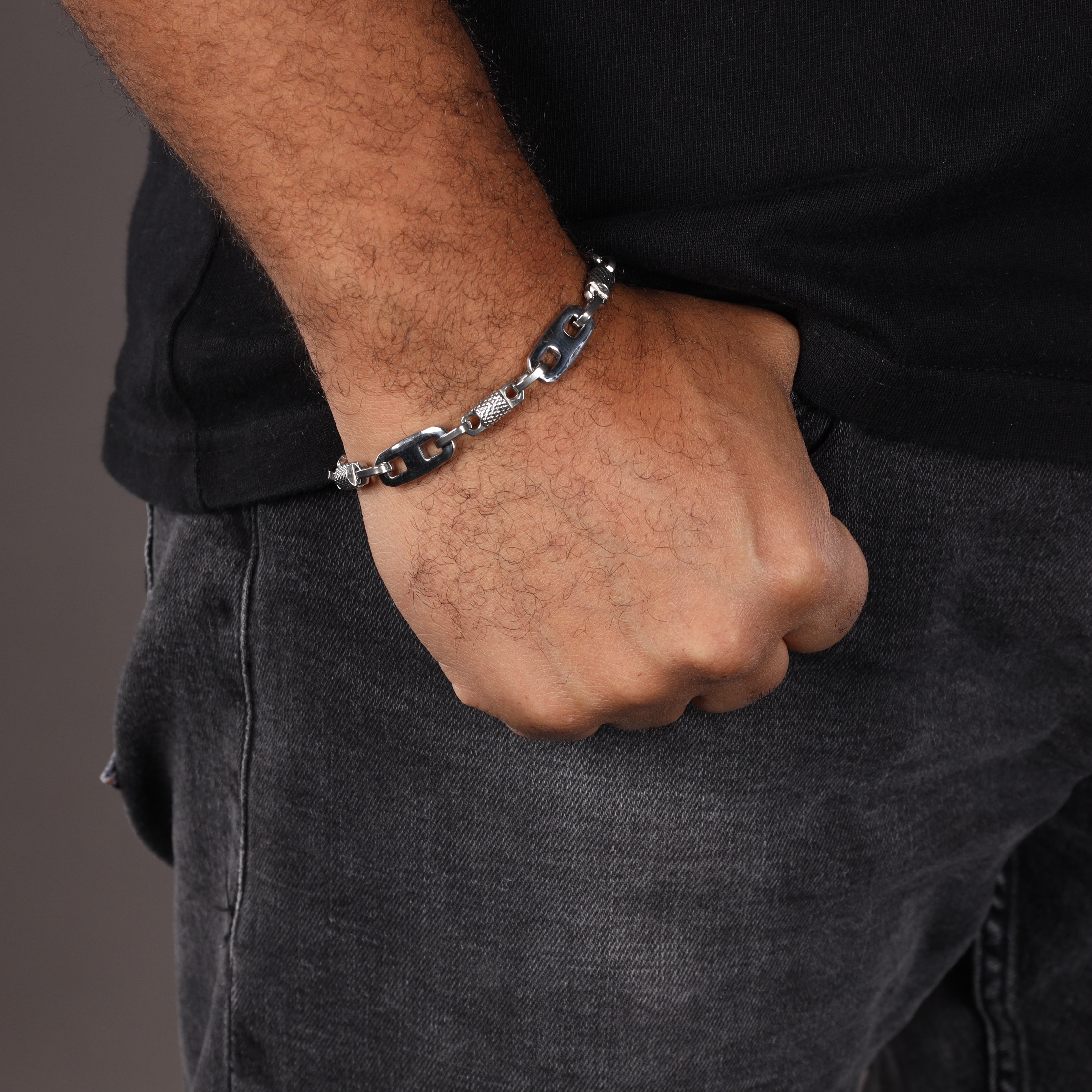 Plattenkette + MonteCarlo Armband 9,5mm breit 23cm aus Edelstahl - Taipan Schmuck