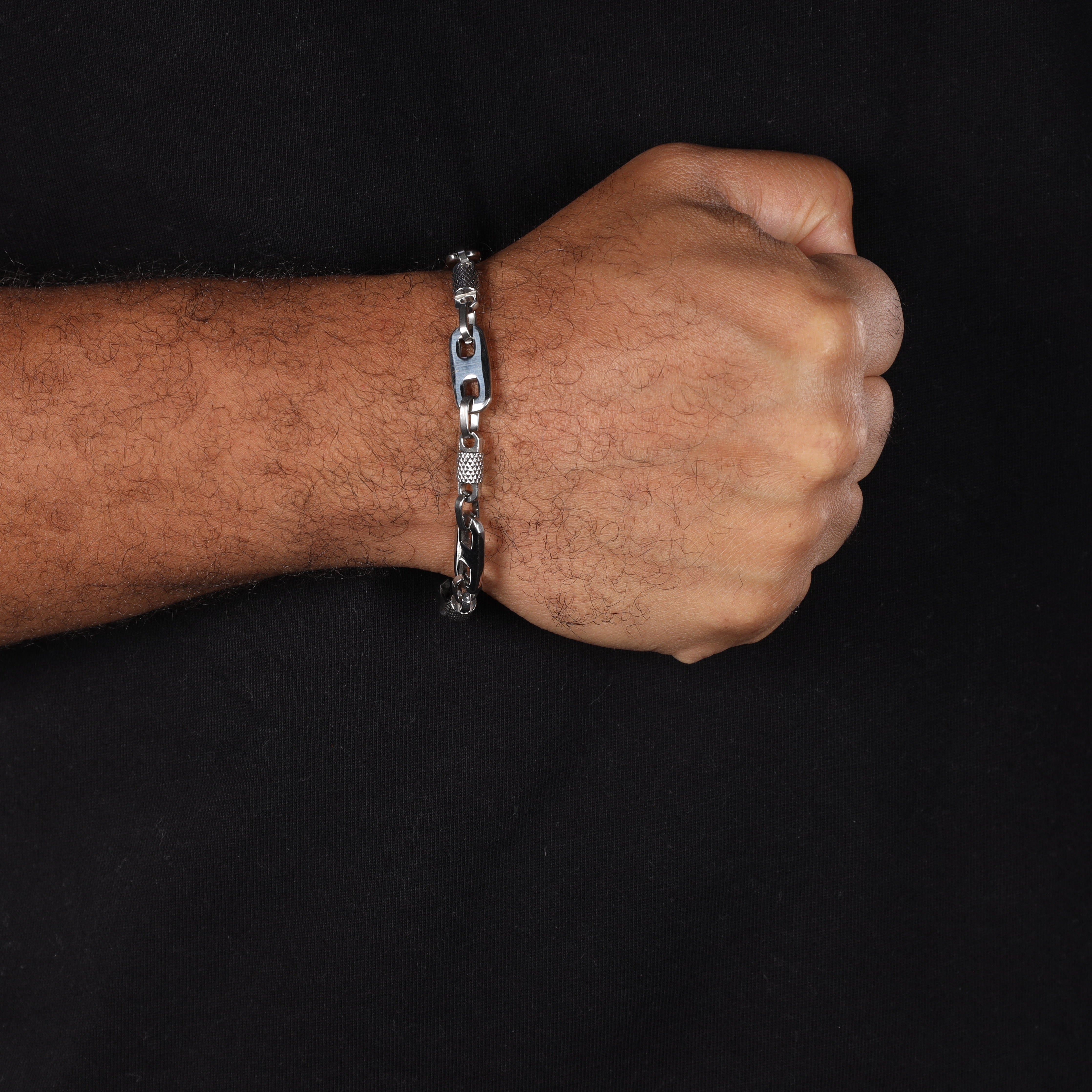 Plattenkette + MonteCarlo Armband 9,5mm breit 23cm aus Edelstahl - Taipan Schmuck