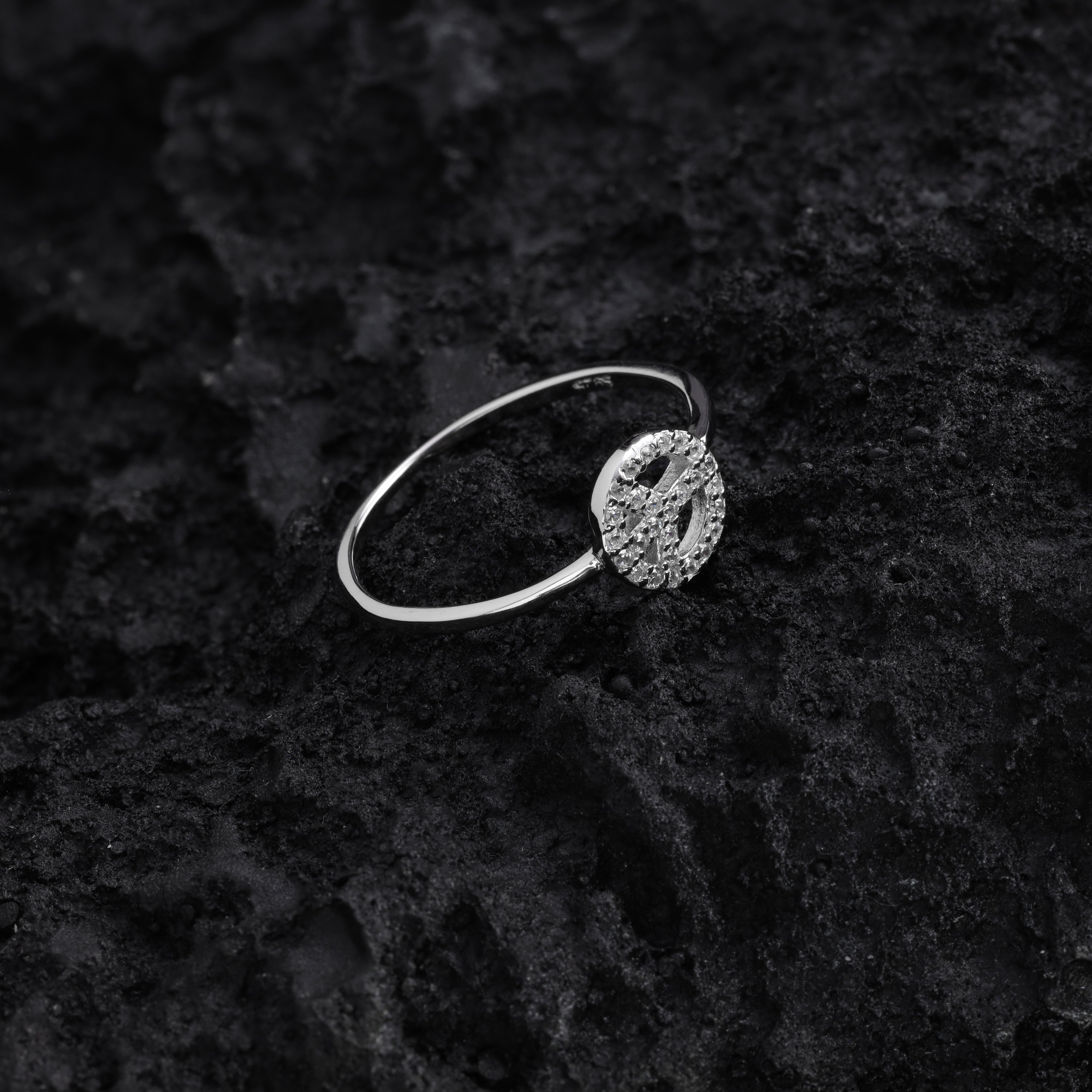 Damen Silberring Peace Motiv Zirkonia Ring Größe 6-9 aus 925 Sterlingsilber - Taipan Schmuck