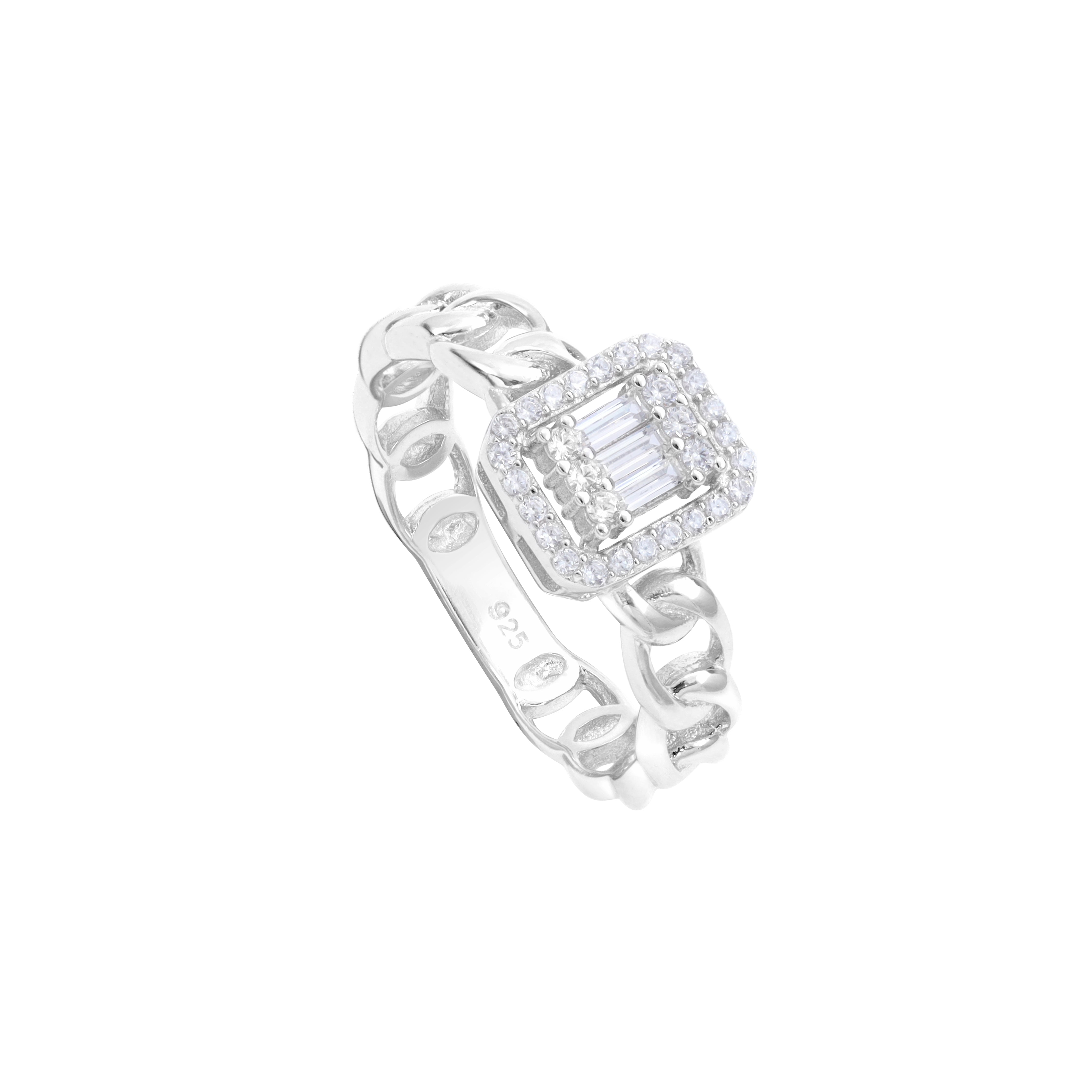 Damen Silberring Cocktailring Panzerkette Elemente Zirkonia Ringe Größe 6-8 aus 925 Sterlingsilber - Taipan Schmuck