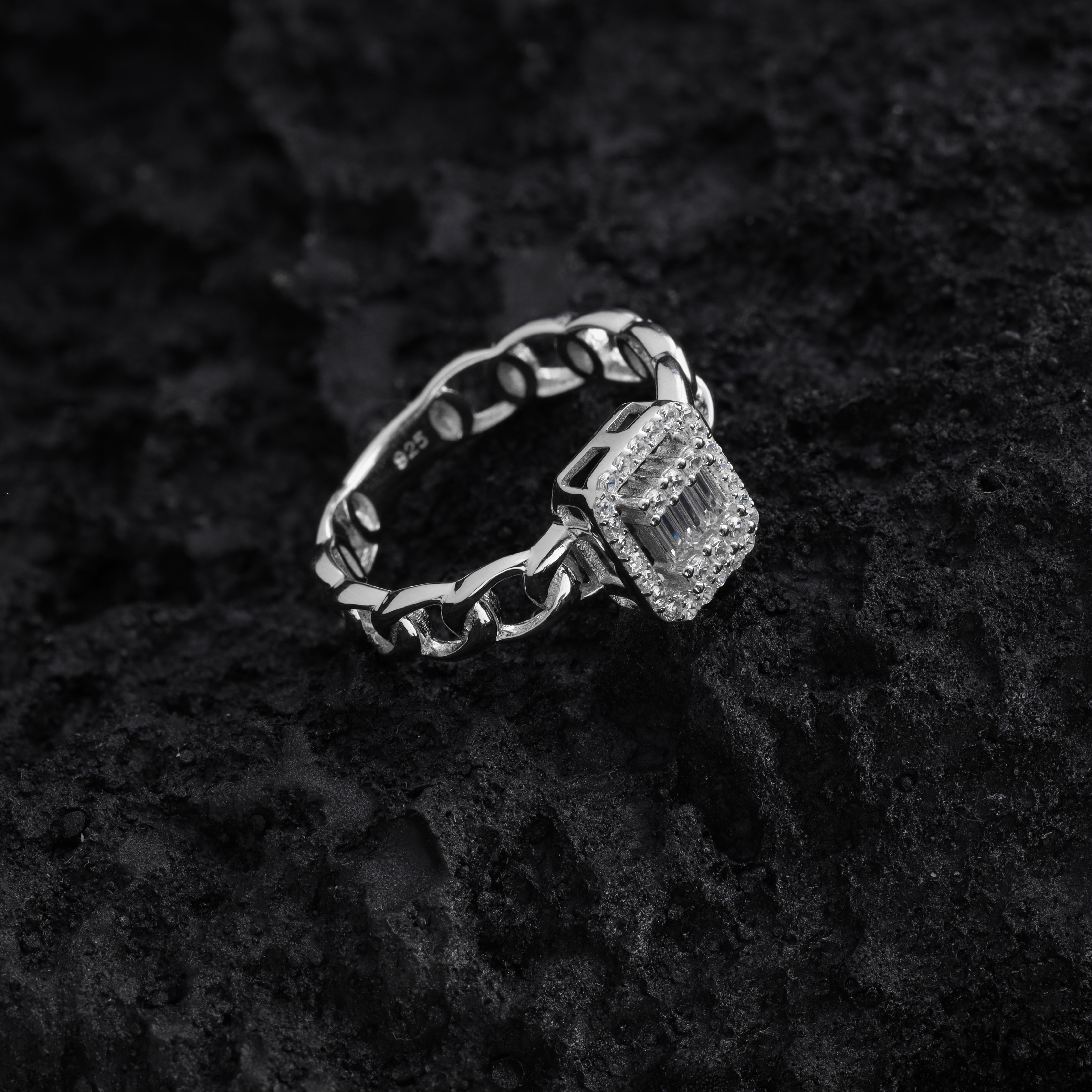 Damen Silberring Cocktailring Panzerkette Elemente Zirkonia Ringe Größe 6-8 aus 925 Sterlingsilber - Taipan Schmuck